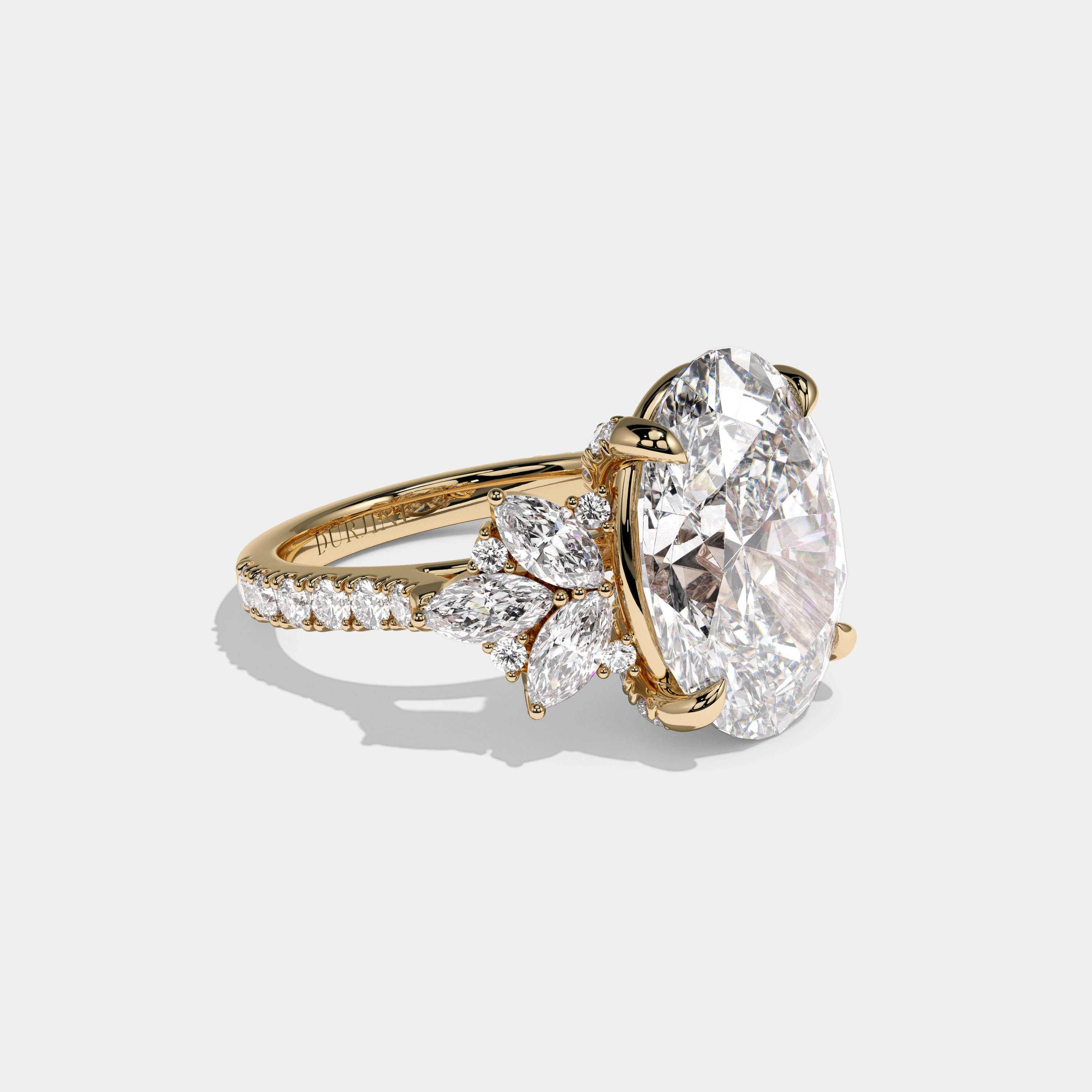 Augusta Oval Cut Diamond Halo With Trio Marquise Side Engagement Ring 10ct 18k Yellow Gold
