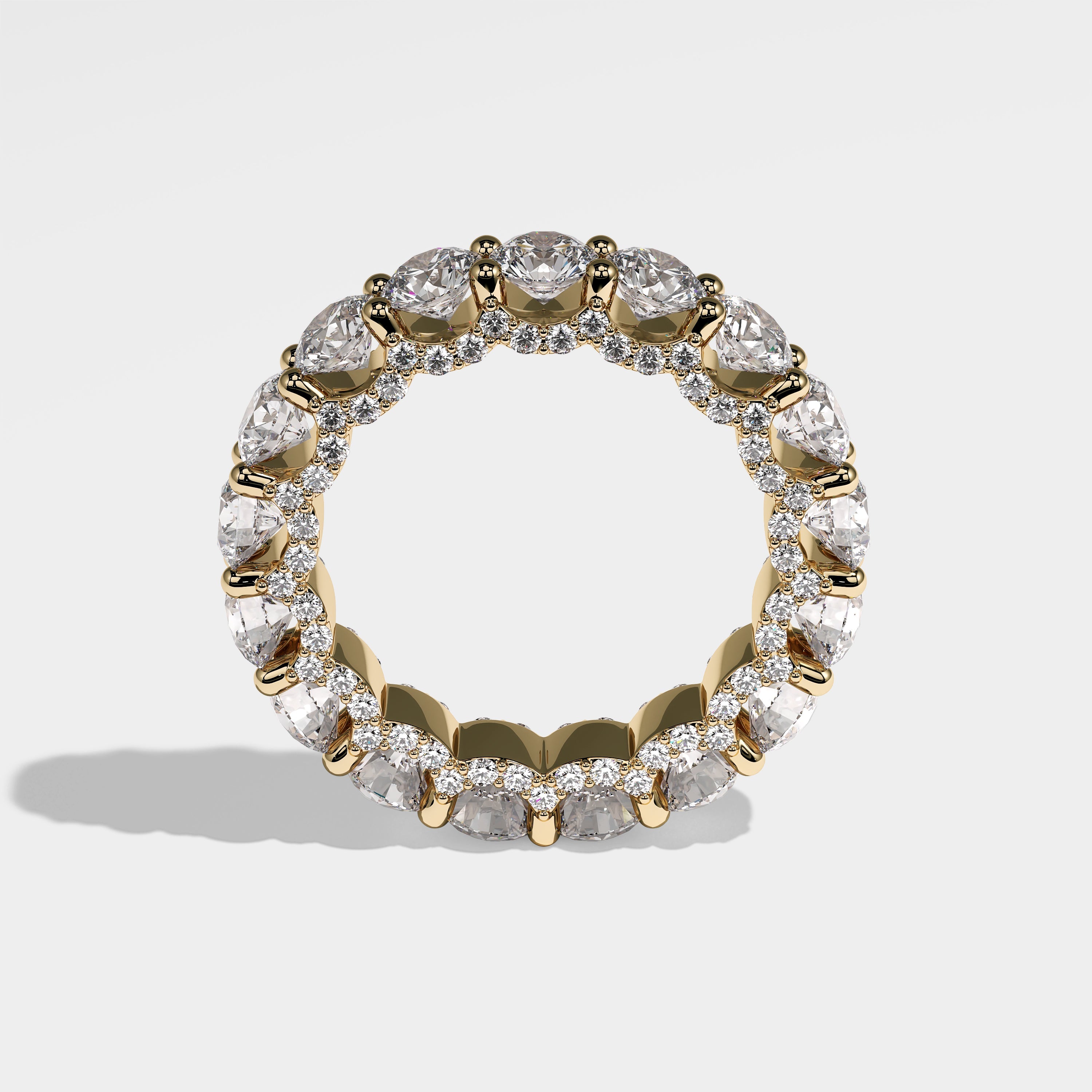 Loyalty round brilliant eternity diamond engagement ring in 18K yellow gold by Kurbãni Durjini, full view