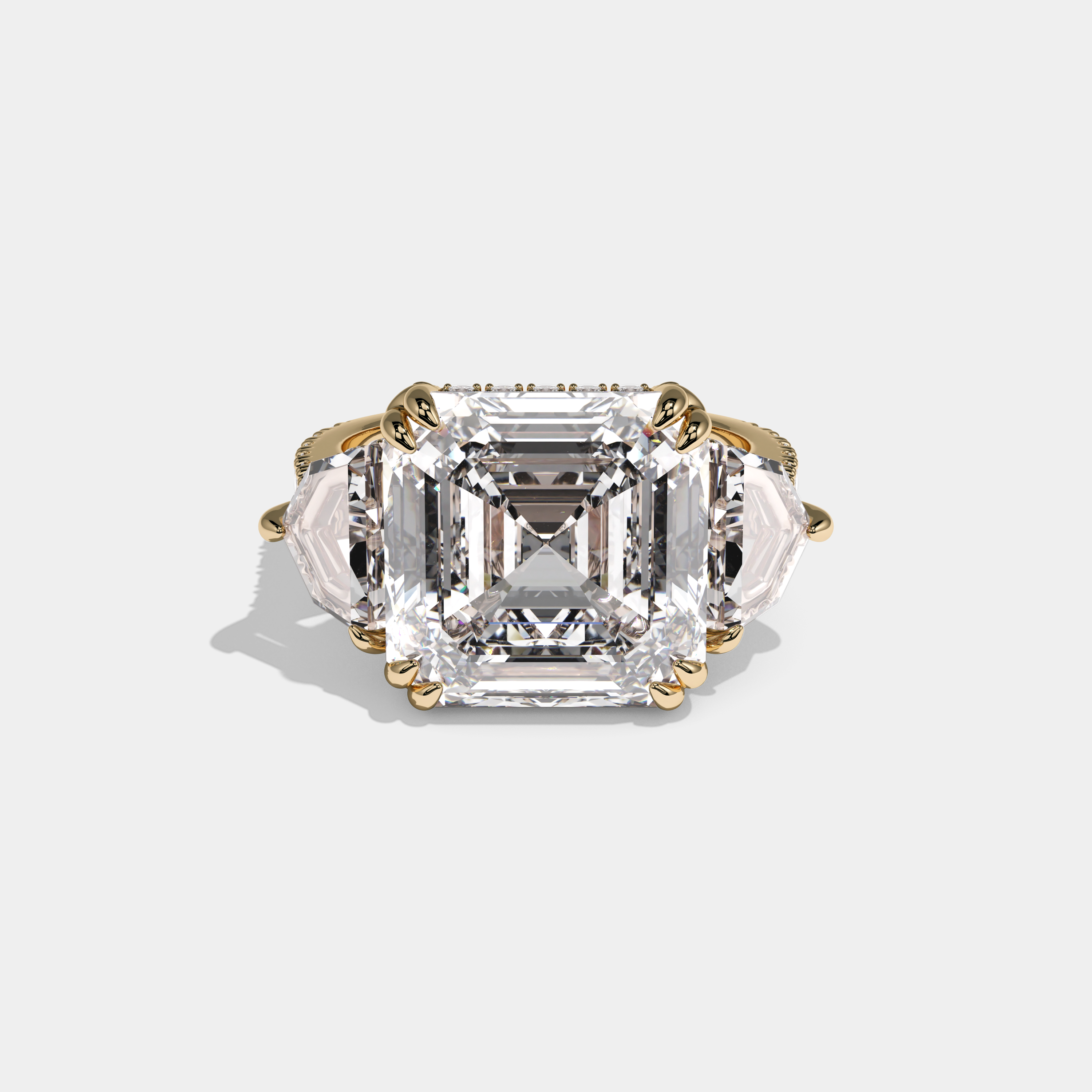 Mary Asscher Cut Diamond Halo With Step Cut Sides Engagement Ring 10ct 18k Yellow Gold