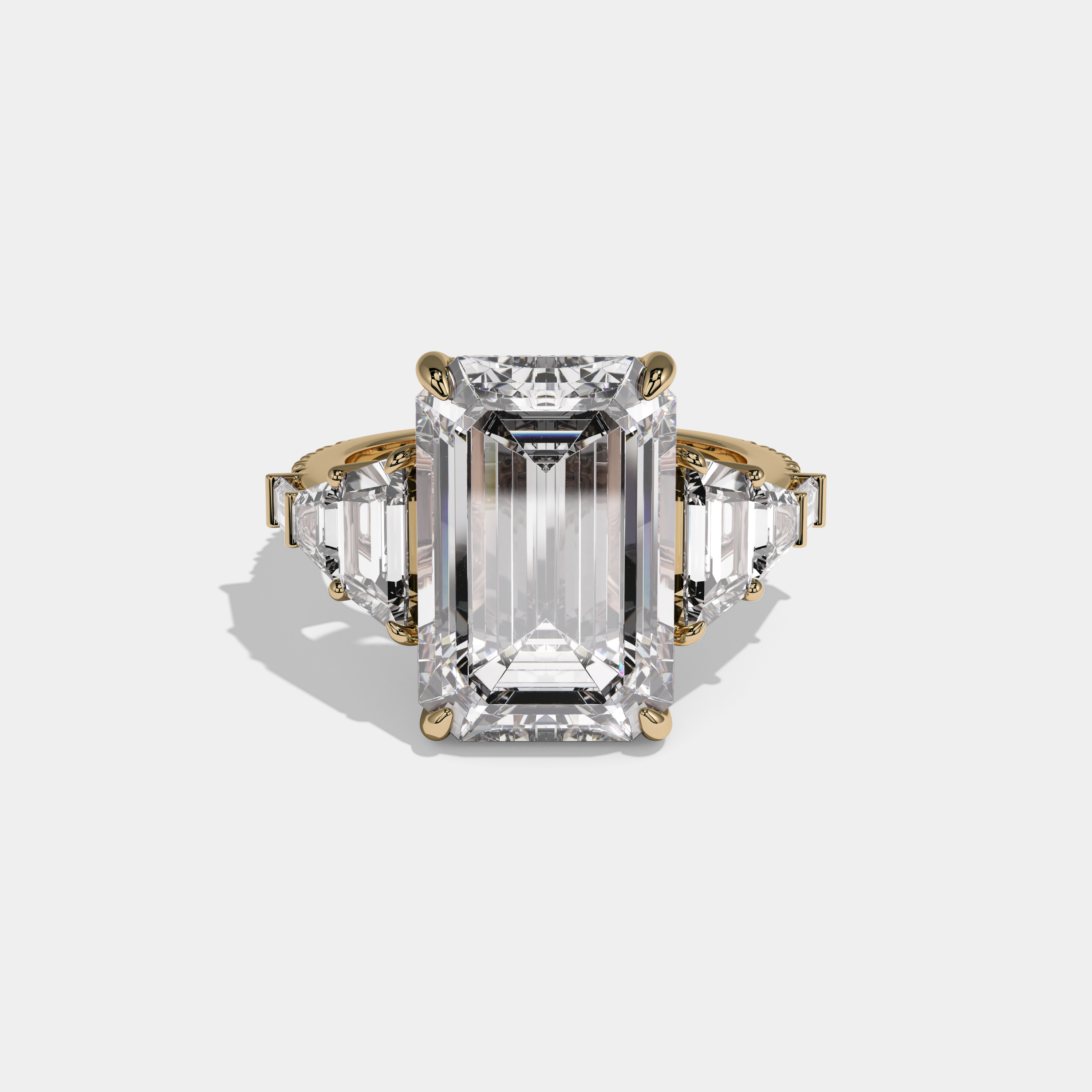 Victoria Emerald Cut Diamond Plain Band With Step Cut Sides Engagement Ring 10ct 18k Yellow Gold