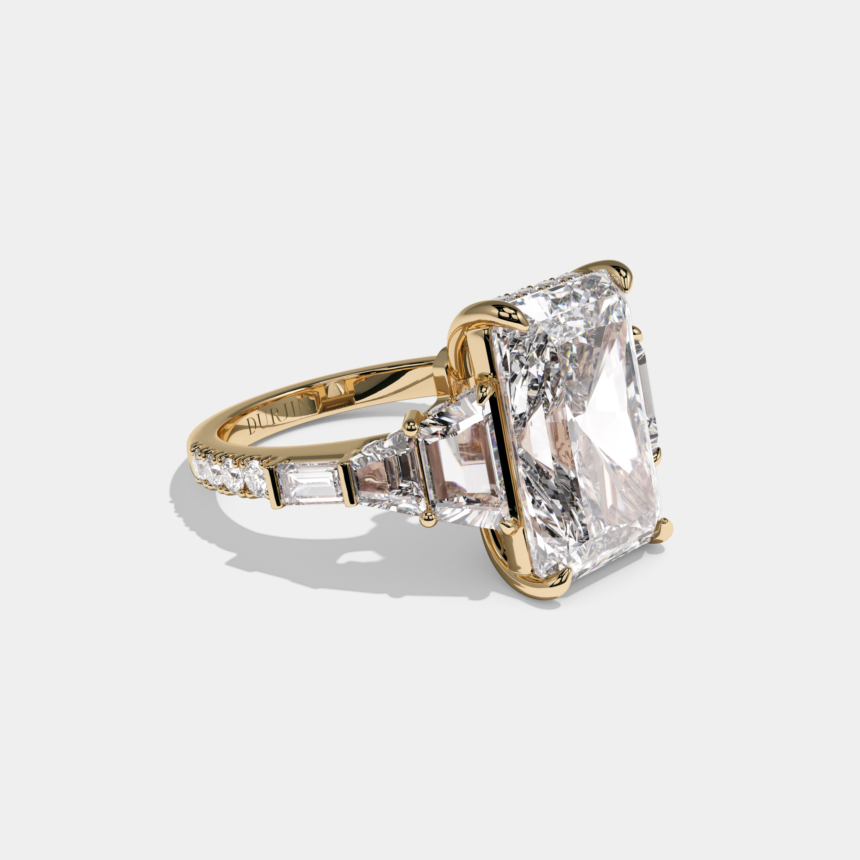 Caroline Radiant Cut Diamond Halo With Step Cut Sides Engagement Ring 10ct 18k Yellow Gold
