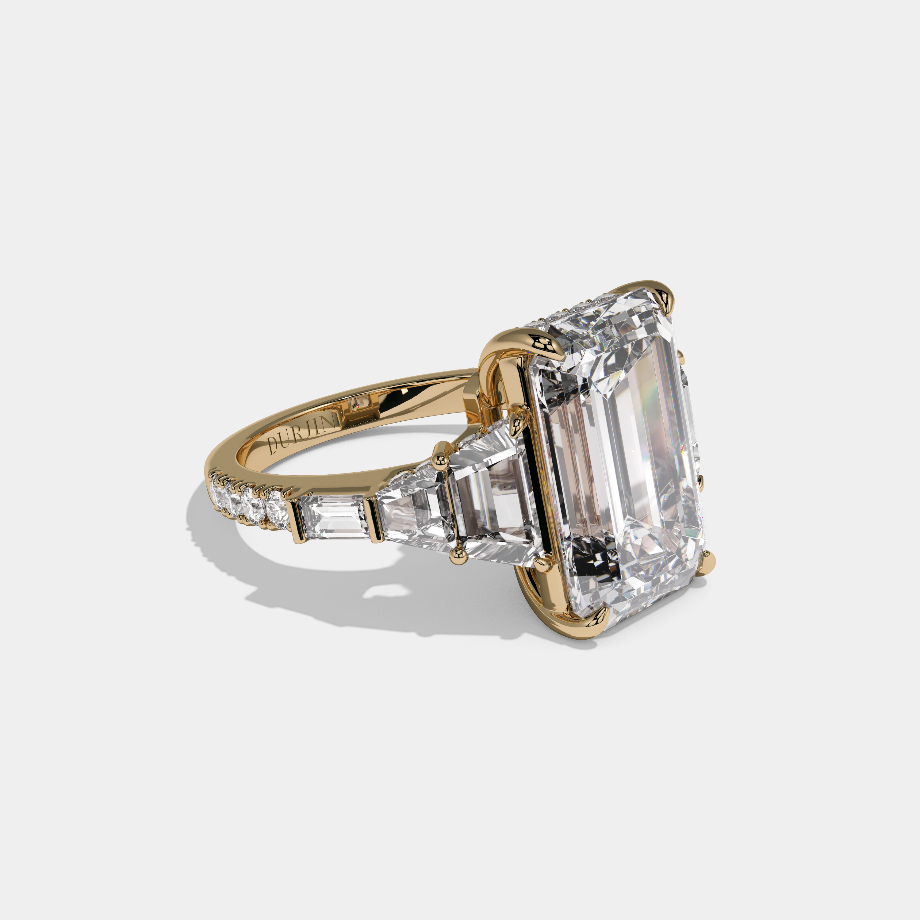 Victoria Emerald Cut Diamond Plain Band With Step Cut Sides Engagement Ring 10ct 18k Yellow Gold