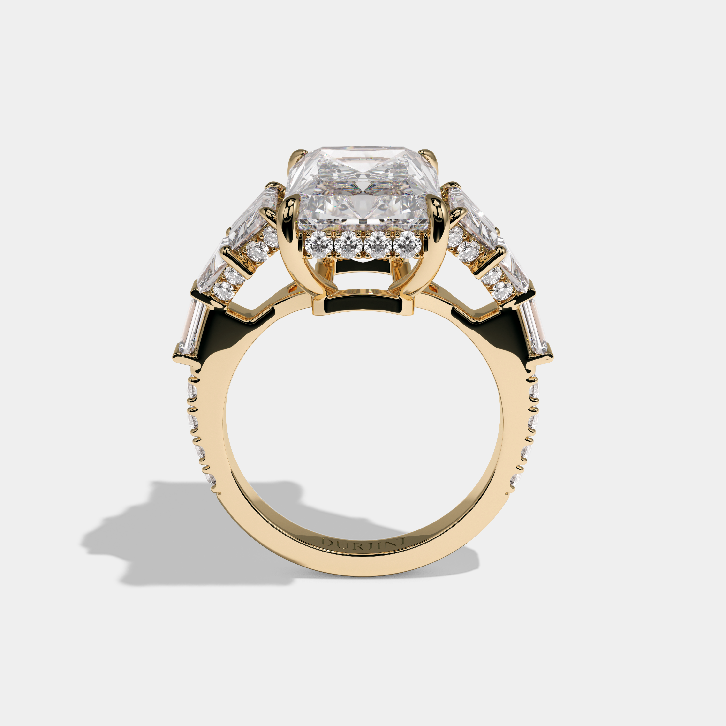 Caroline Radiant Cut Diamond Halo With Step Cut Sides Engagement Ring 10ct 18k Yellow Gold