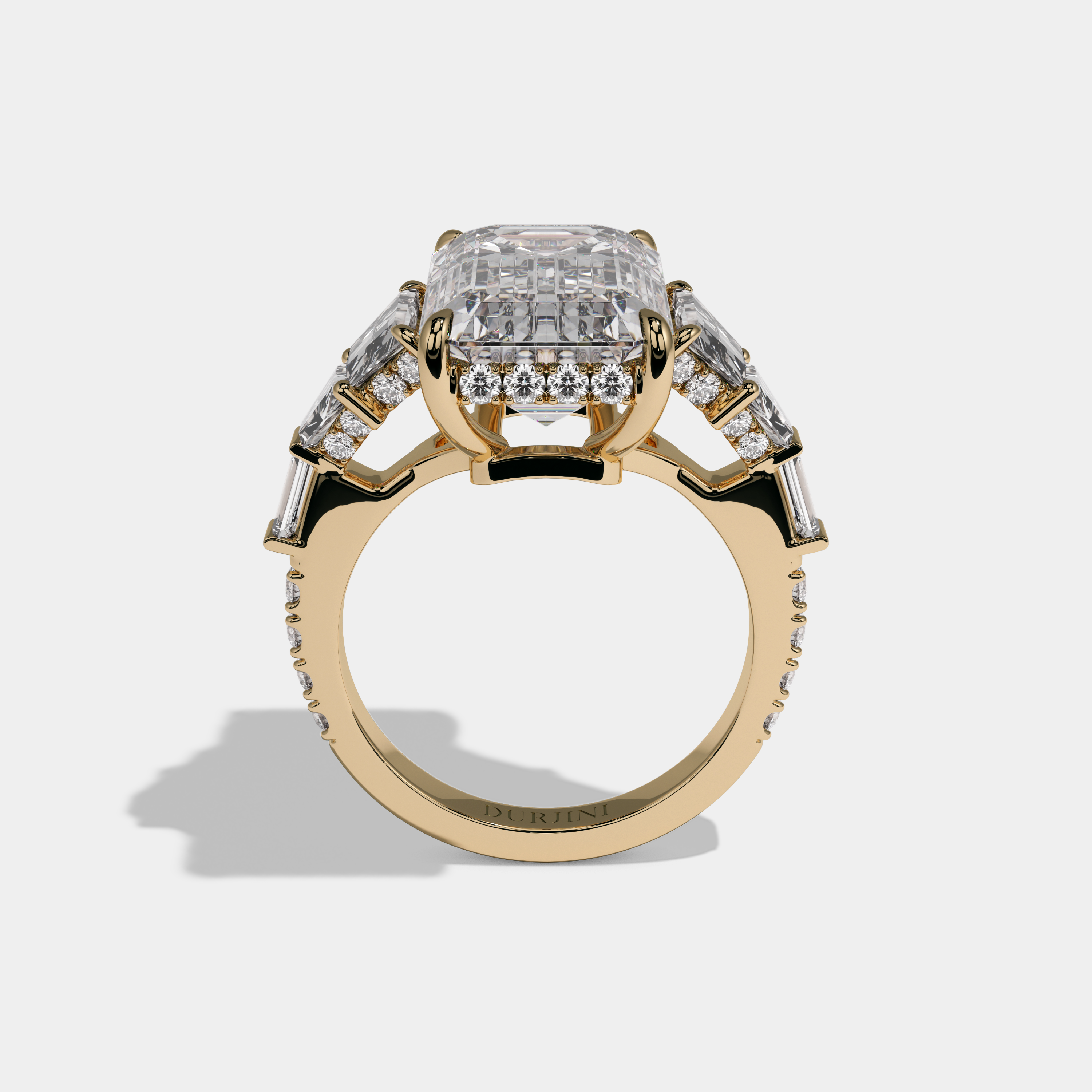 Victoria Emerald Cut Diamond Plain Band With Step Cut Sides Engagement Ring 10ct 18k Yellow Gold