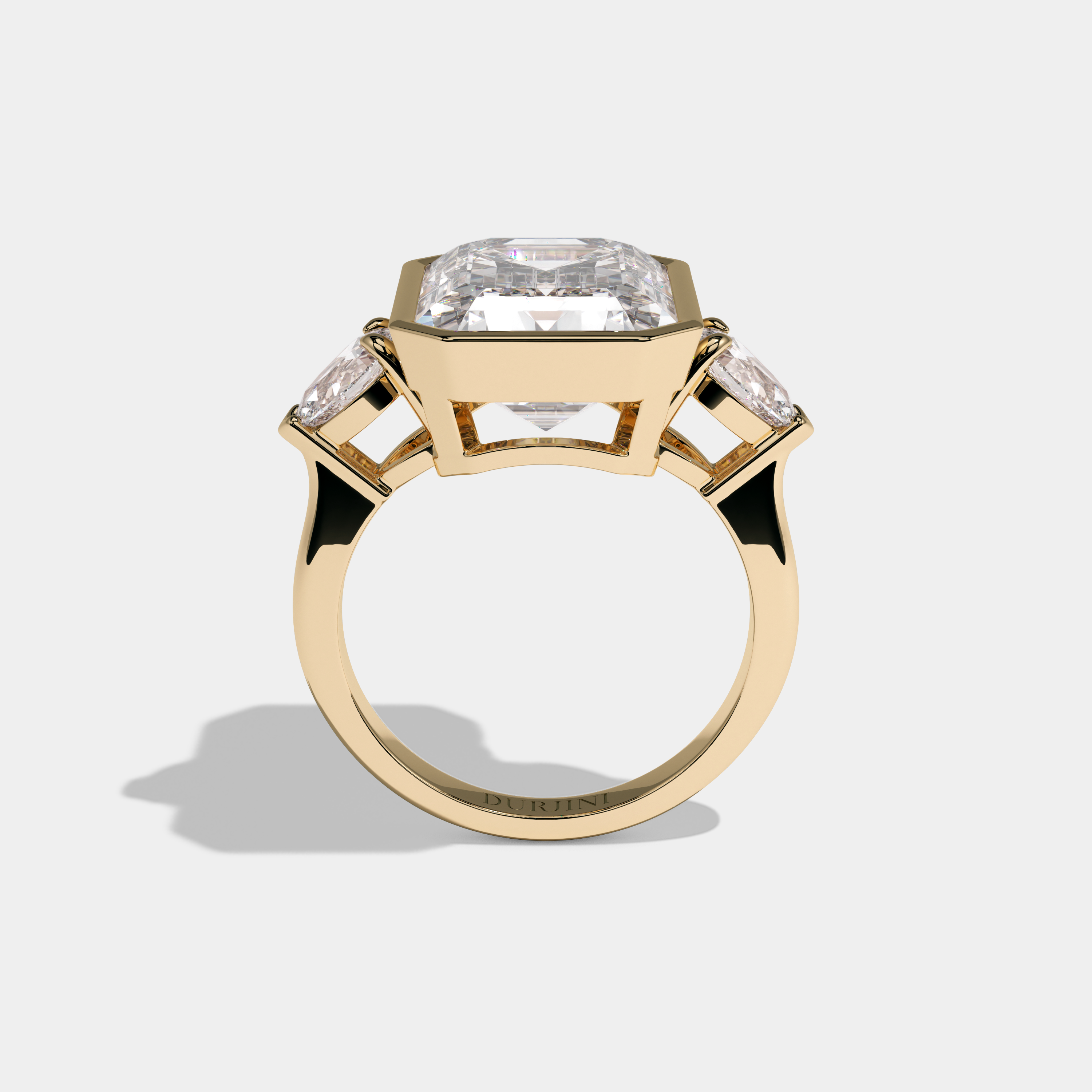 Georgiana Emerald Cut Diamond Bezel Halo Plain Band Engagement Ring 10ct 18k Yellow Gold
