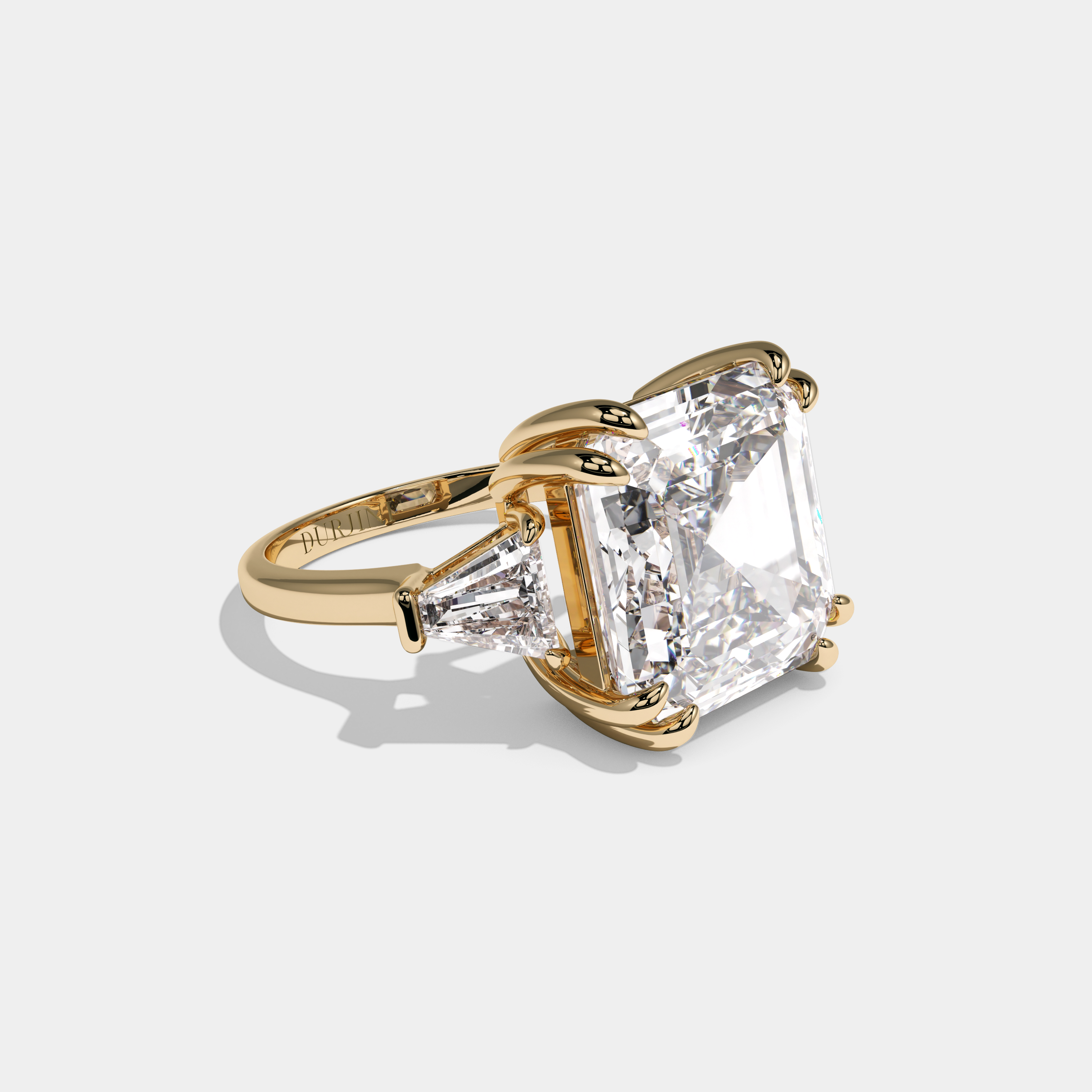 Alice Asscher Cut Diamond Halo Plain Band with Quad Sides Engagement Ring 10ct 18k Yellow Gold