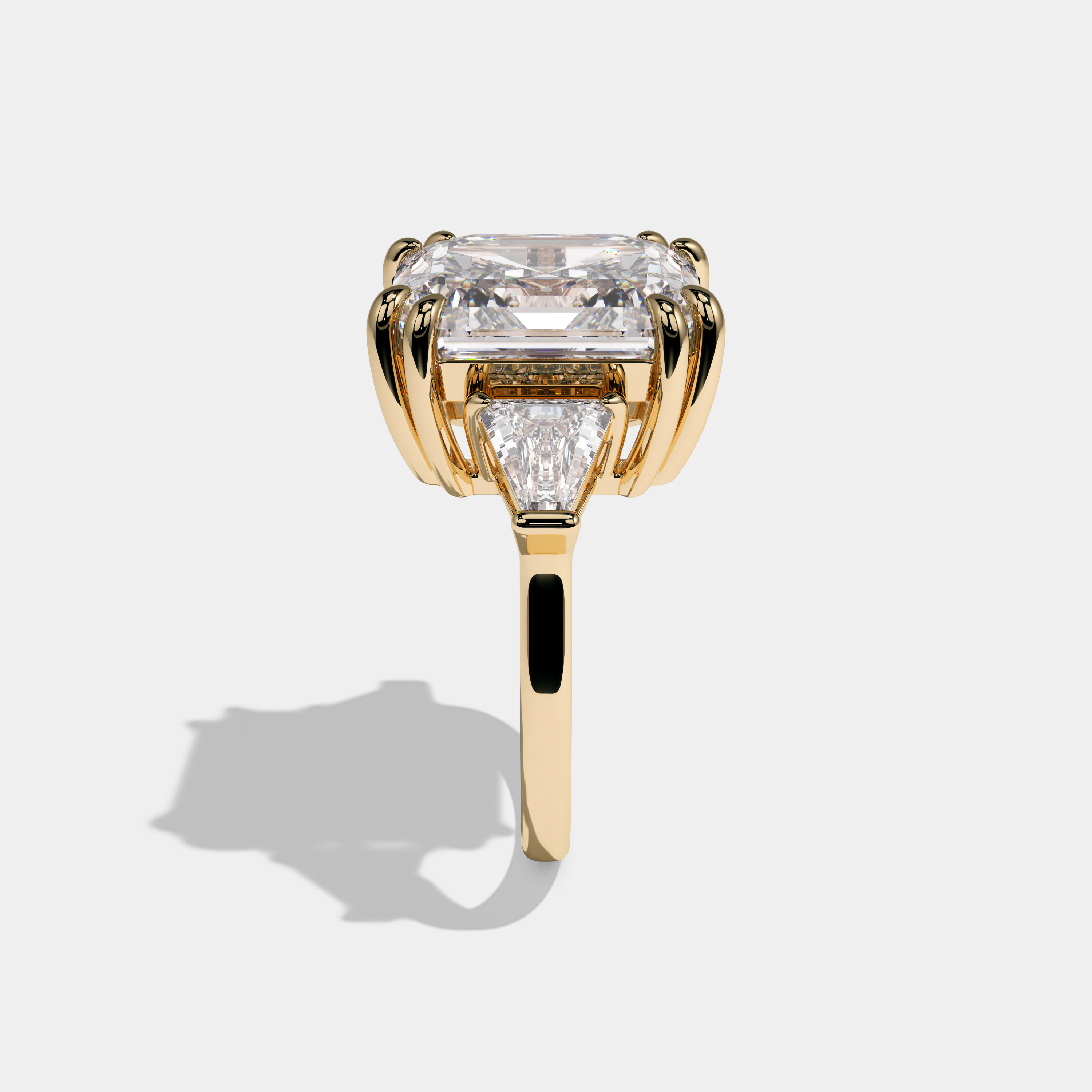 Alice Asscher Cut Diamond Halo Plain Band with Quad Sides Engagement Ring 10ct 18k Yellow Gold