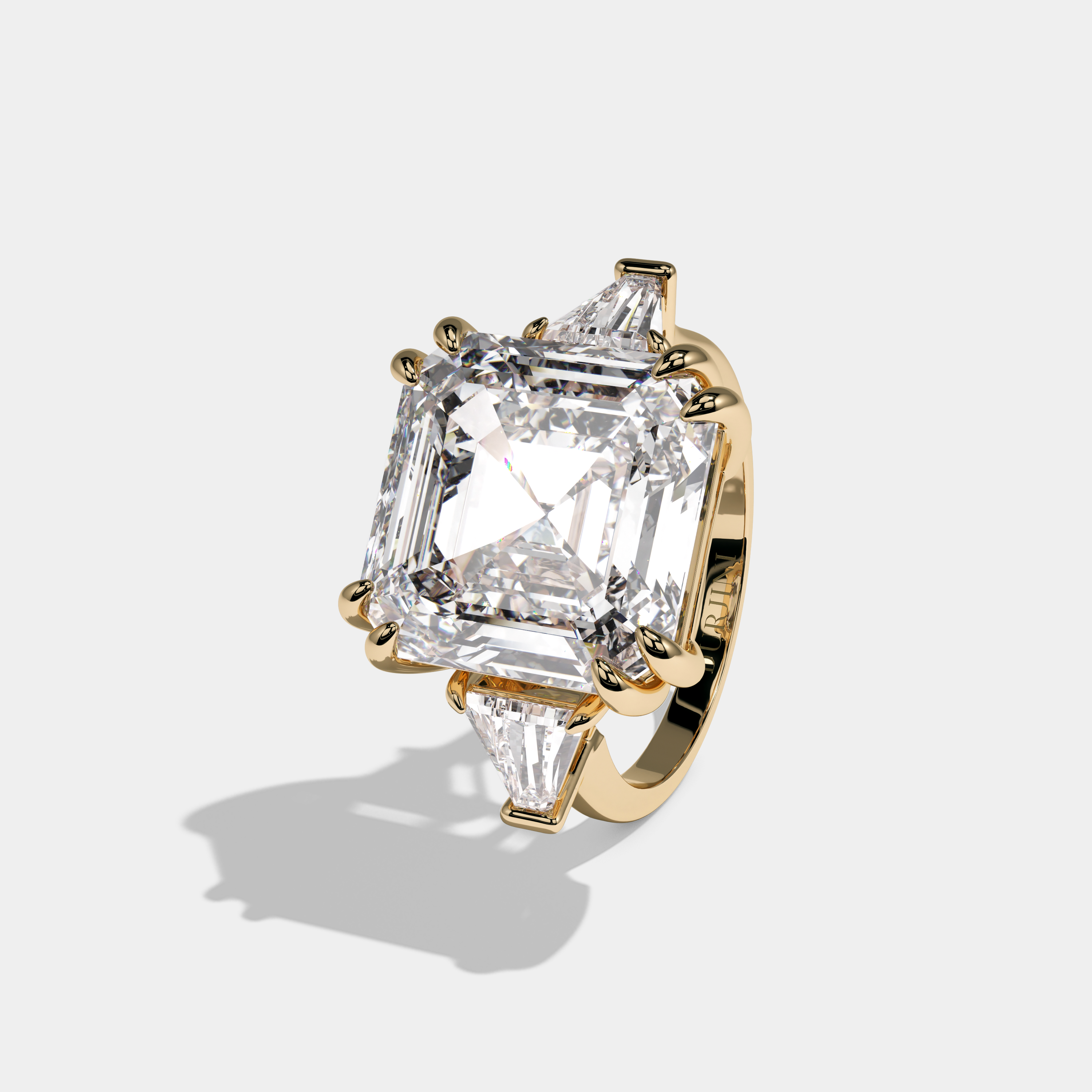 Alice Asscher Cut Diamond Halo Plain Band with Quad Sides Engagement Ring 10ct 18k Yellow Gold