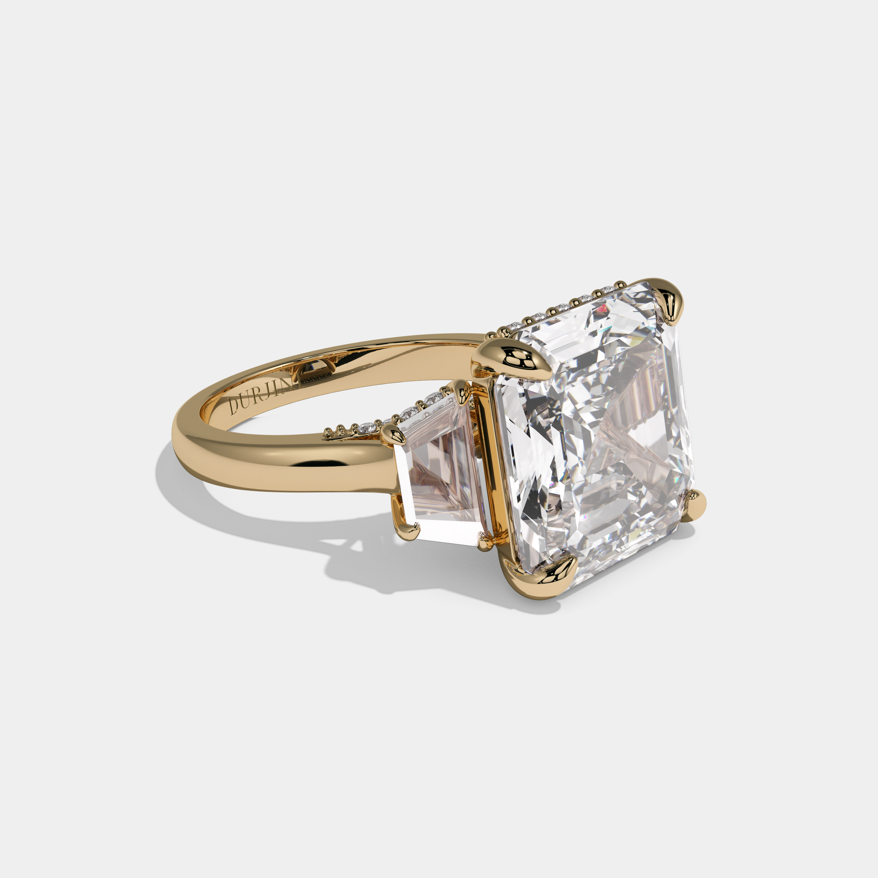 Margaret Asscher Cut Diamond Halo Plain Band With Step Cut Sides Engagement Ring 10ct 18k Yellow Gold