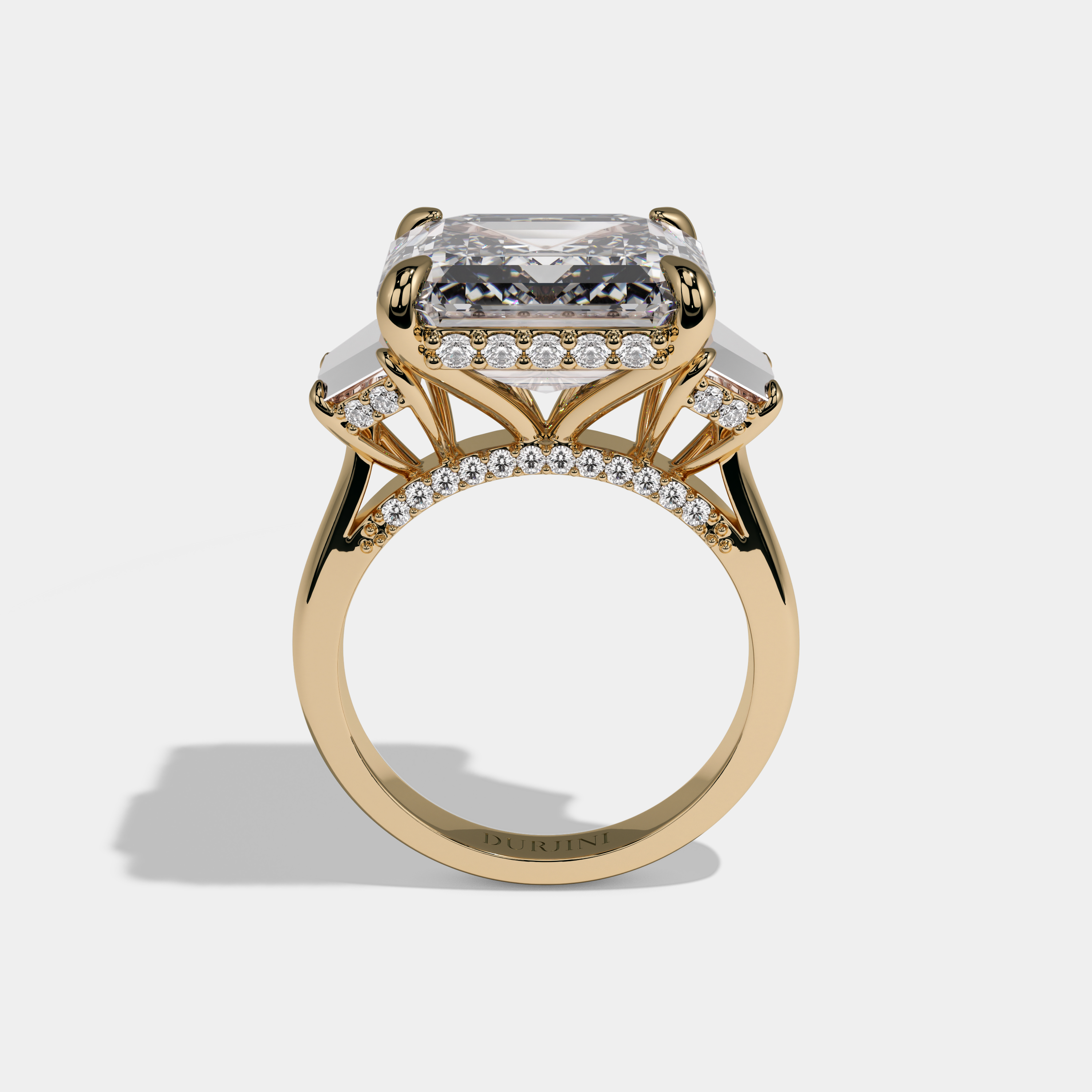 Margaret Asscher Cut Diamond Halo Plain Band With Step Cut Sides Engagement Ring 10ct 18k Yellow Gold