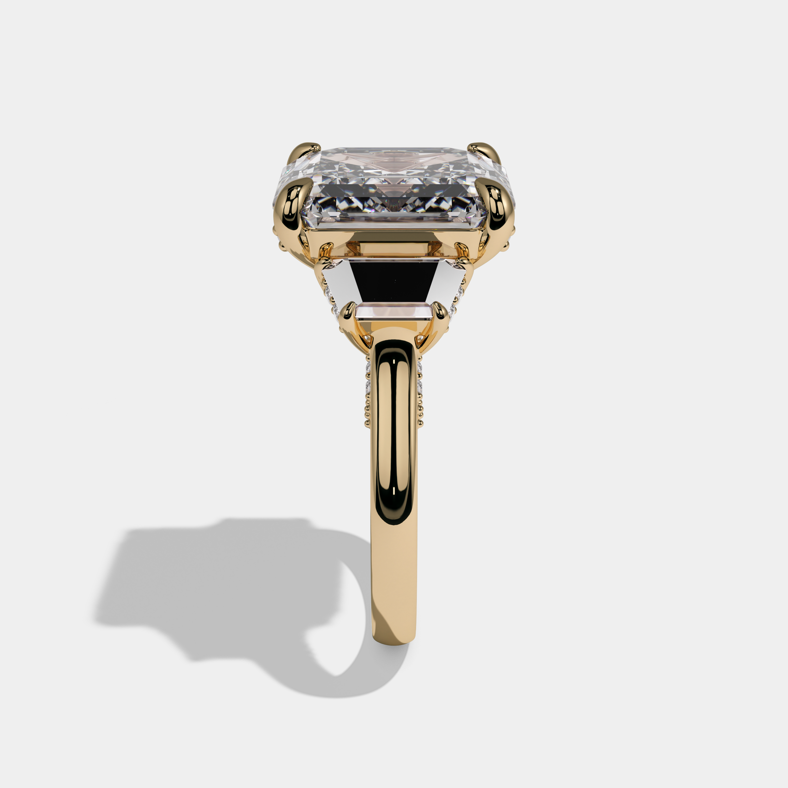 Margaret Asscher Cut Diamond Halo Plain Band With Step Cut Sides Engagement Ring 10ct 18k Yellow Gold