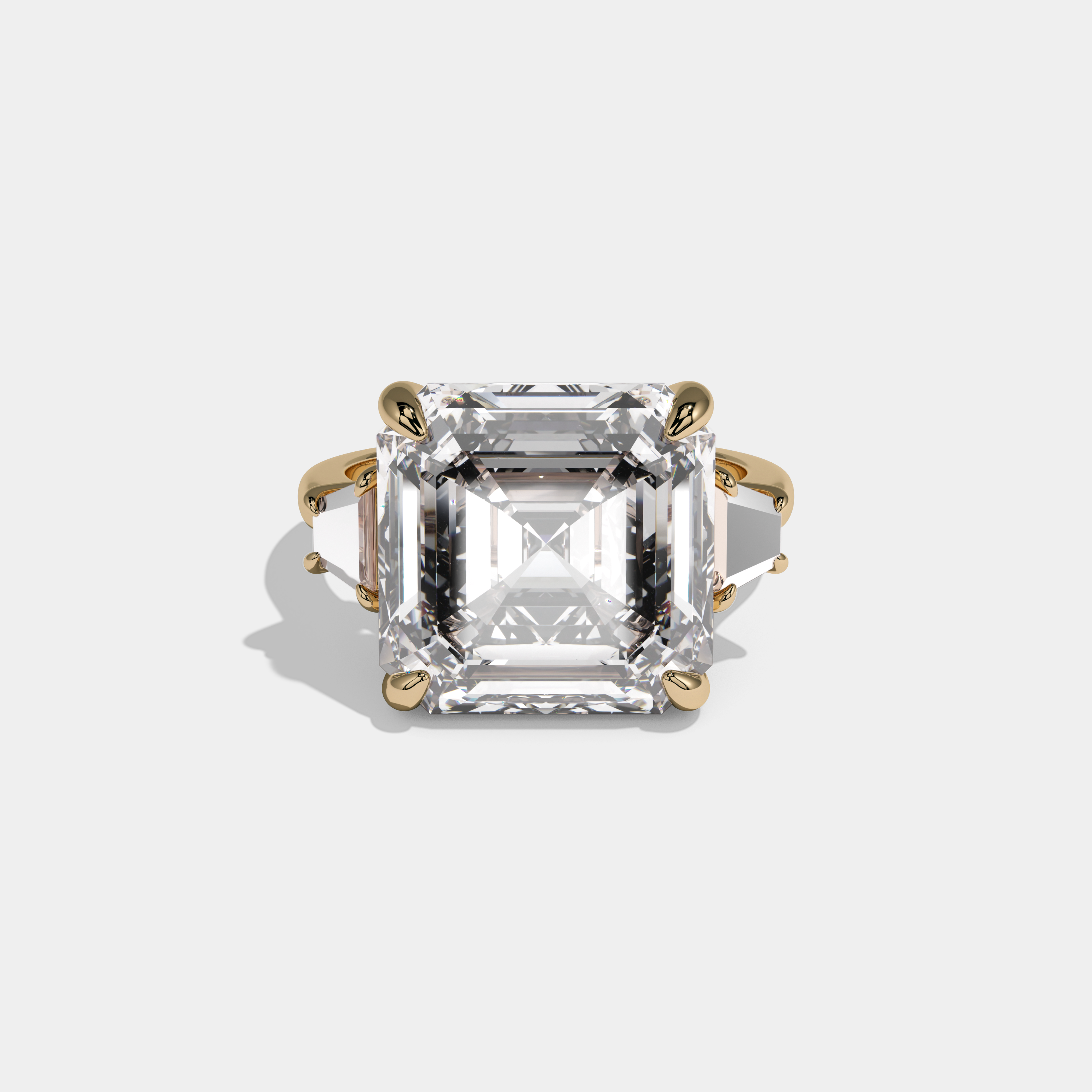 Eleanor Asscher Cut Diamond Halo Plain Band With Step Cut Sides Engagement Ring 10ct 18k Yellow Gold