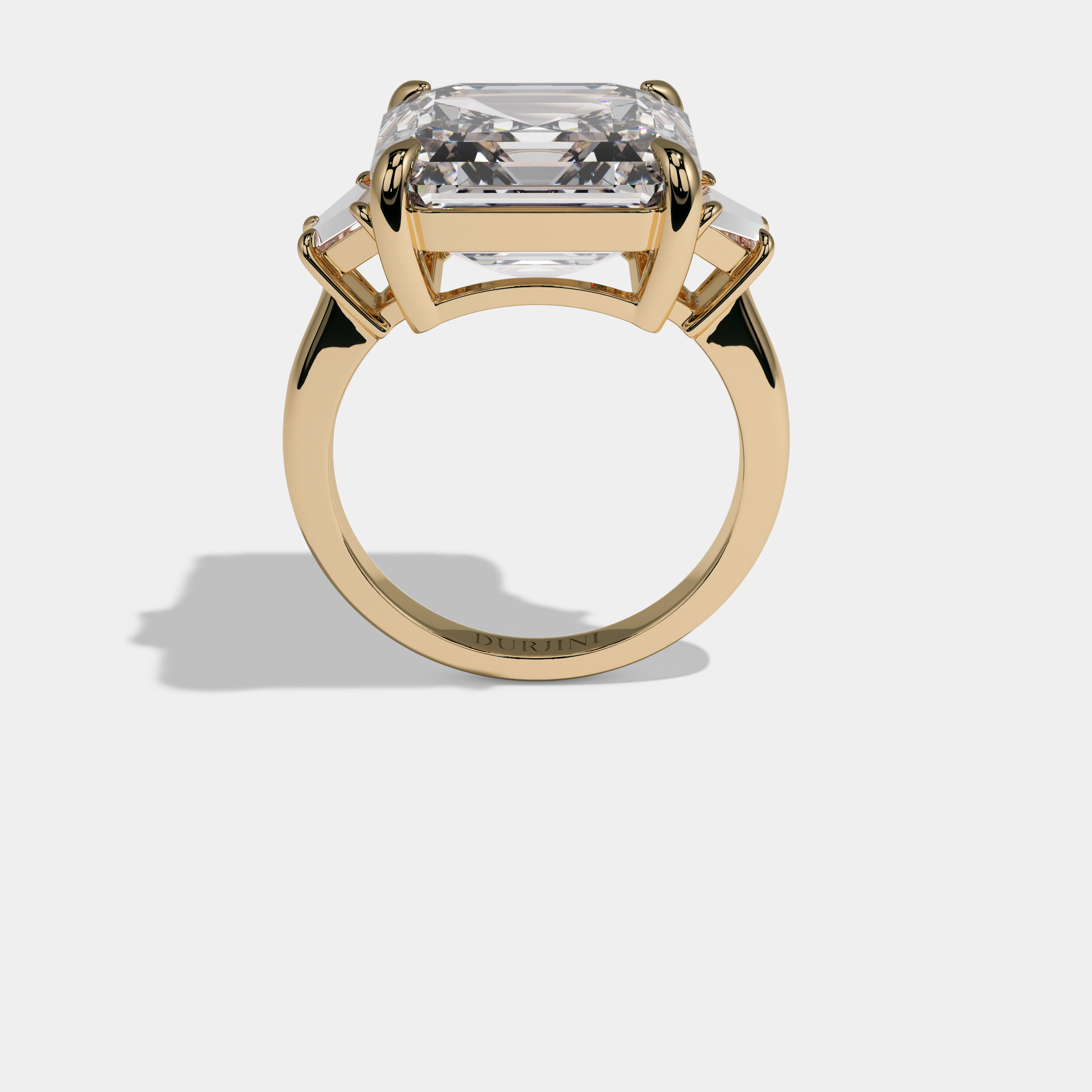 Eleanor Asscher Cut Diamond Halo Plain Band With Step Cut Sides Engagement Ring 10ct 18k Yellow Gold