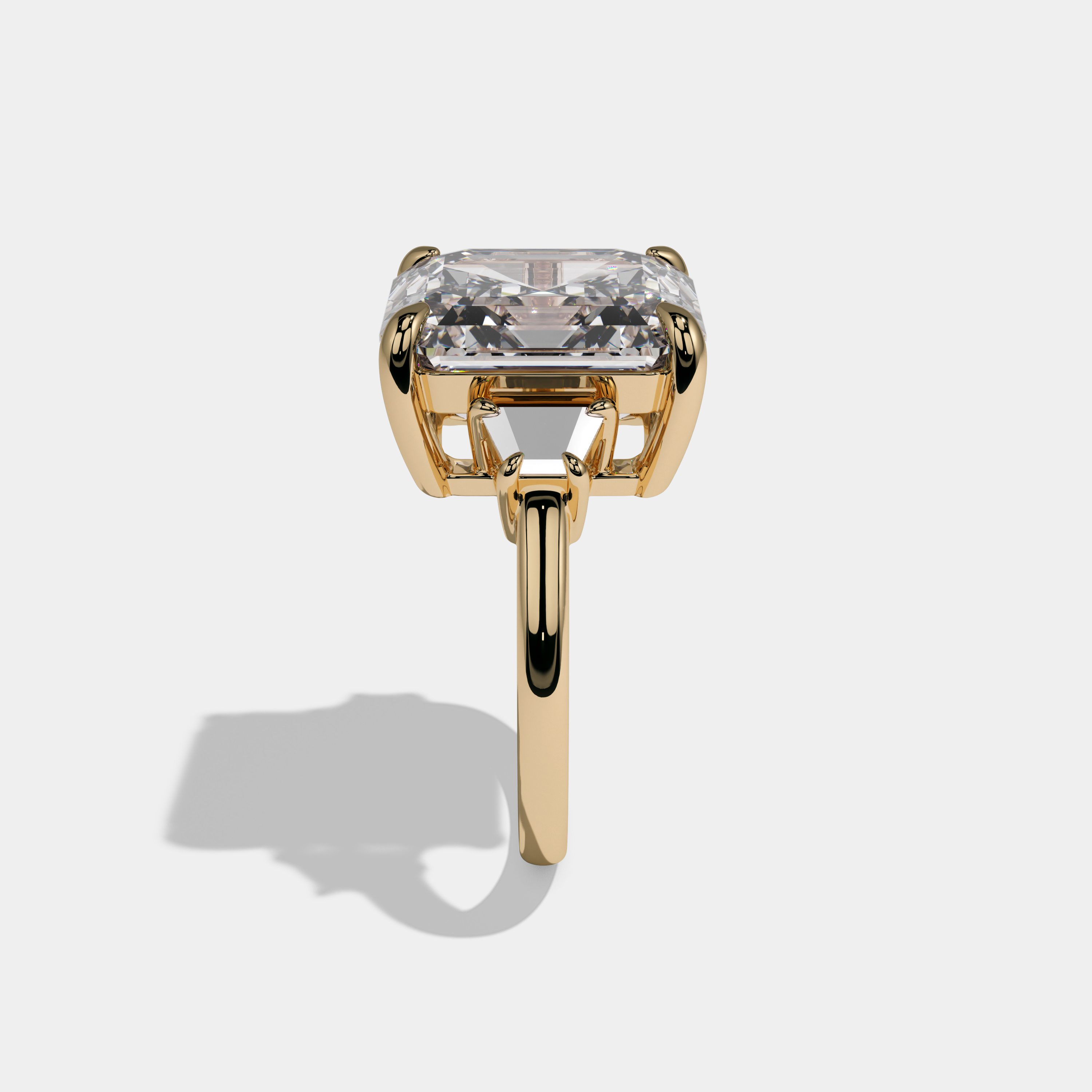 Eleanor Asscher Cut Diamond Halo Plain Band With Step Cut Sides Engagement Ring 10ct 18k Yellow Gold