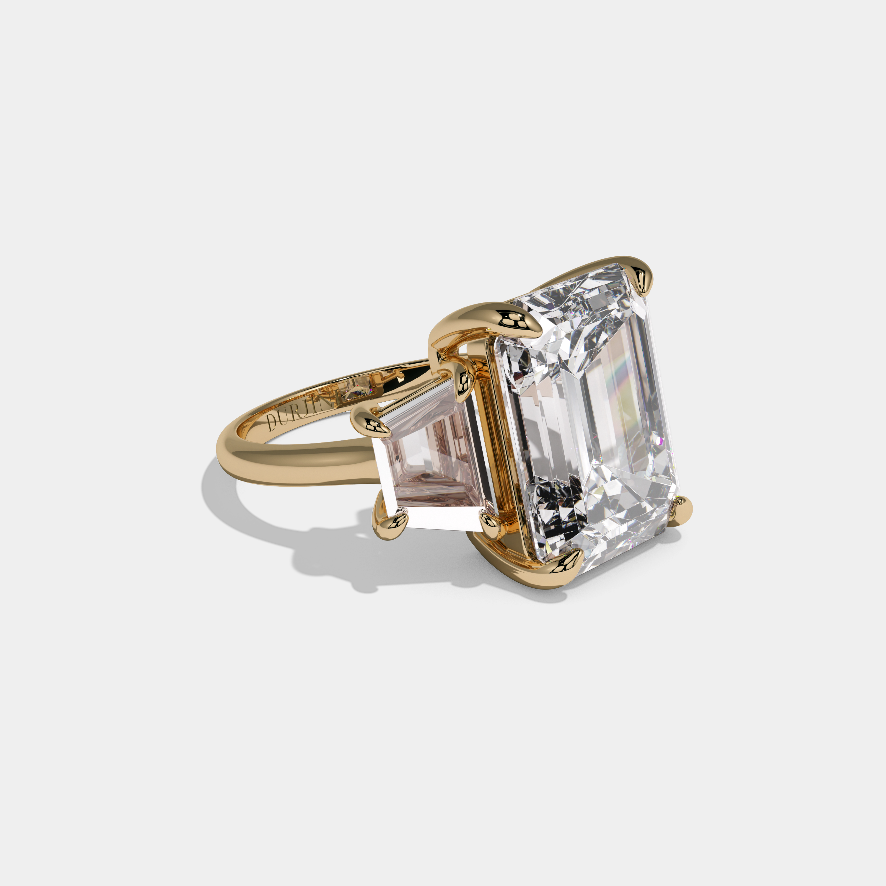 Catherine Emerald Cut Diamond Halo Plain Band With Quad Cut Sides Engagement Ring 10ct 18k Yellow Gold