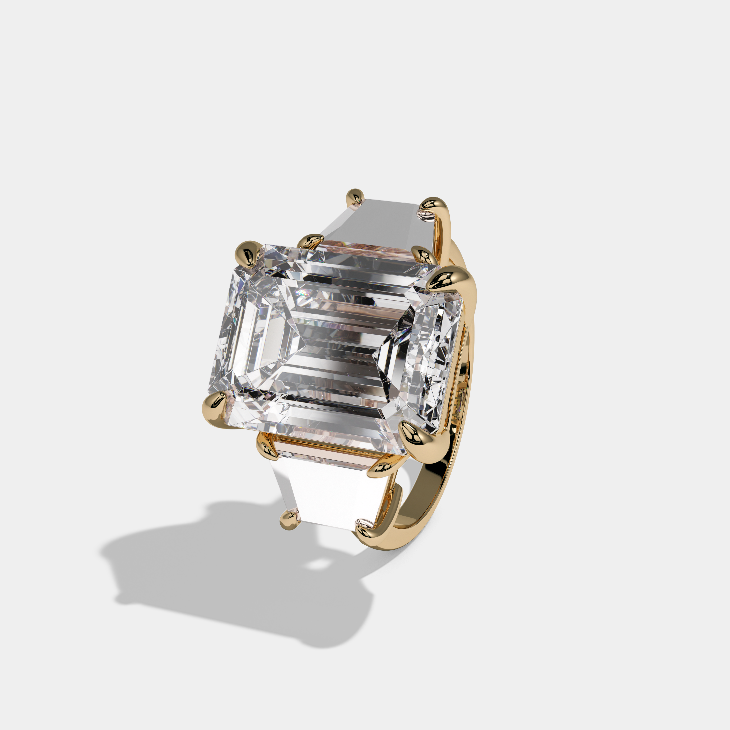 Catherine Emerald Cut Diamond Halo Plain Band With Quad Cut Sides Engagement Ring 10ct 18k Yellow Gold