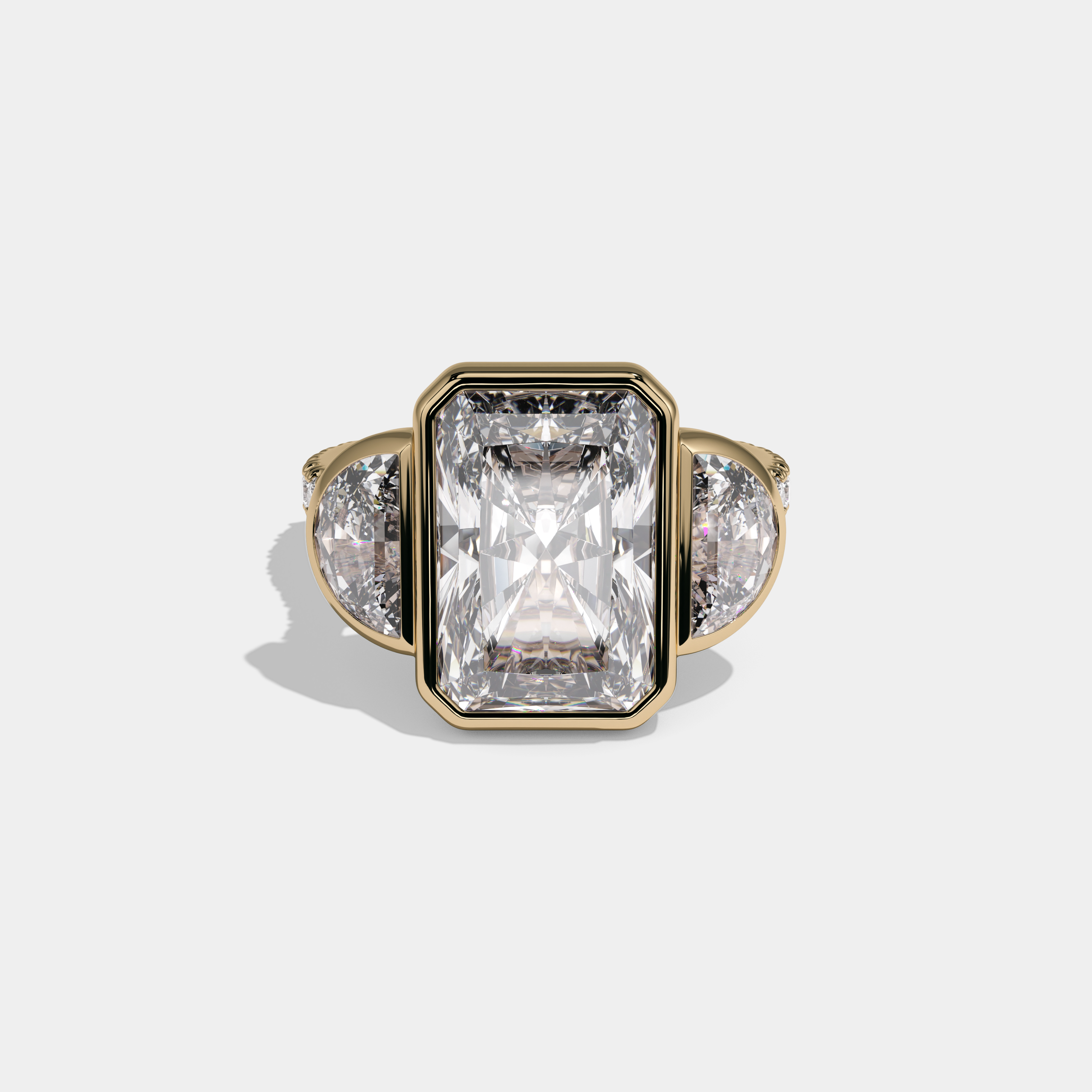 Alexandra Radiant Cut Diamond Bezel Halo With Half Moons Engagement Ring 10ct 18k Yellow Gold
