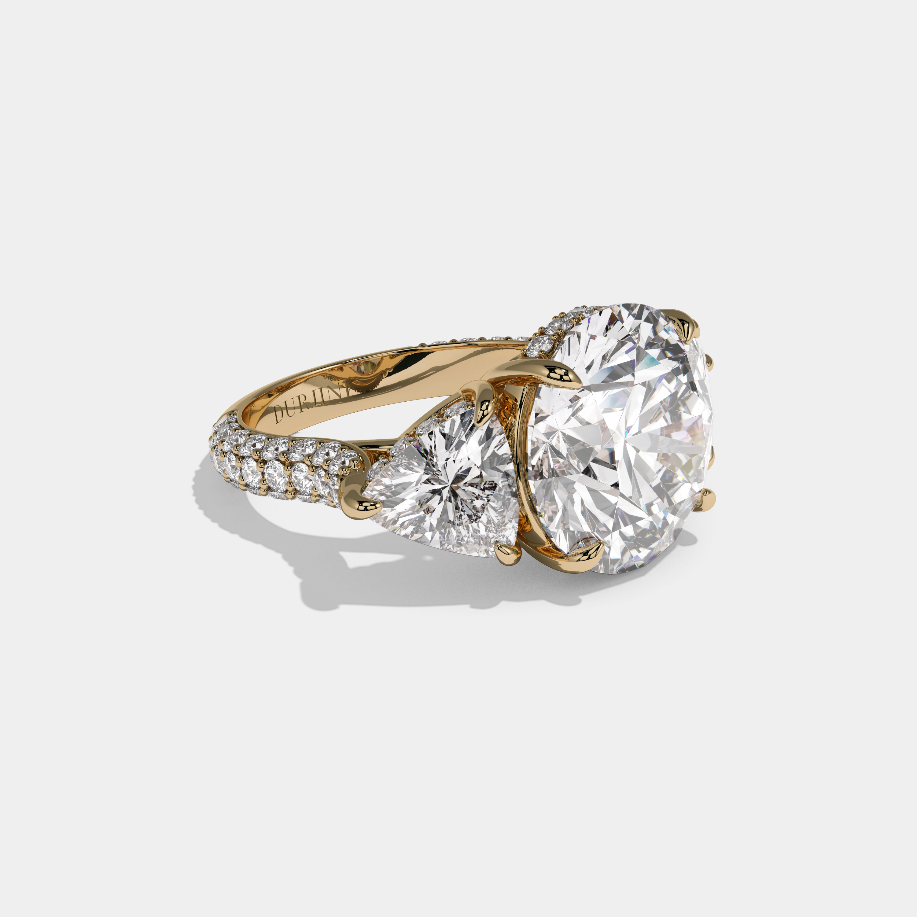 Beatrice Round Brilliant Cut Diamond Halo With Trillion Sides Engagement Ring 10ct 18k Yellow Gold