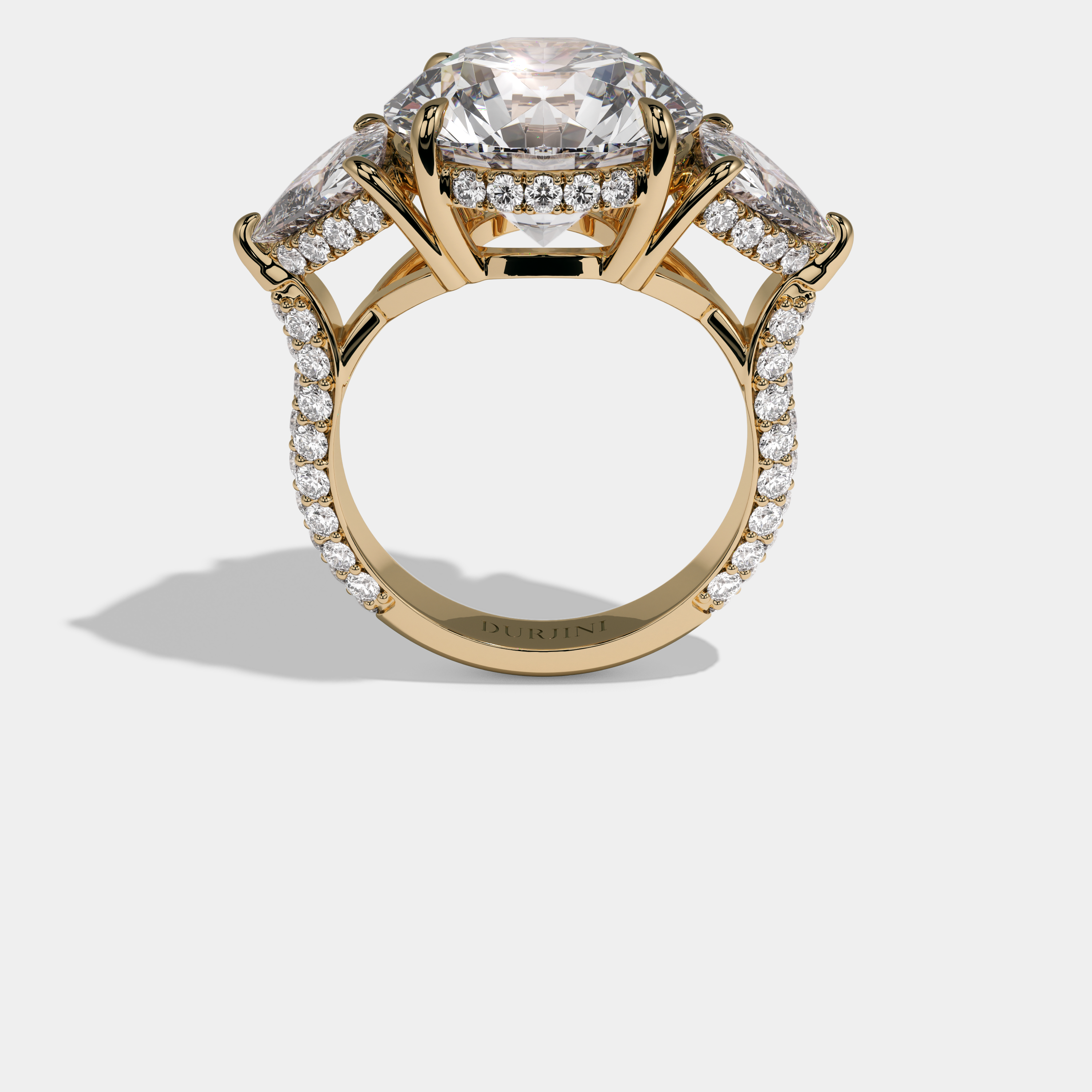Beatrice Round Brilliant Cut Diamond Halo With Trillion Sides Engagement Ring 10ct 18k Yellow Gold