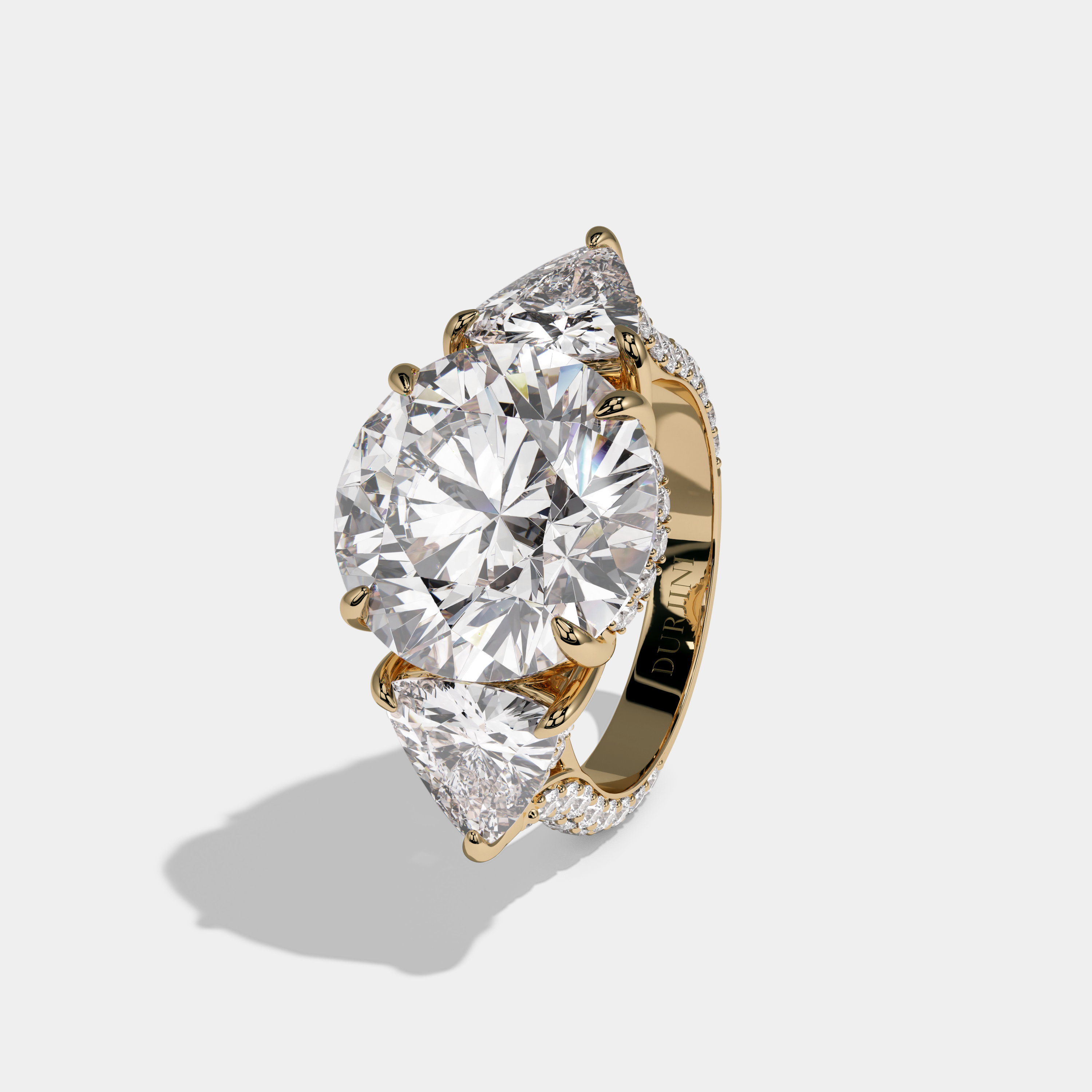 Beatrice Round Brilliant Cut Diamond Halo With Trillion Sides Engagement Ring 10ct 18k Yellow Gold
