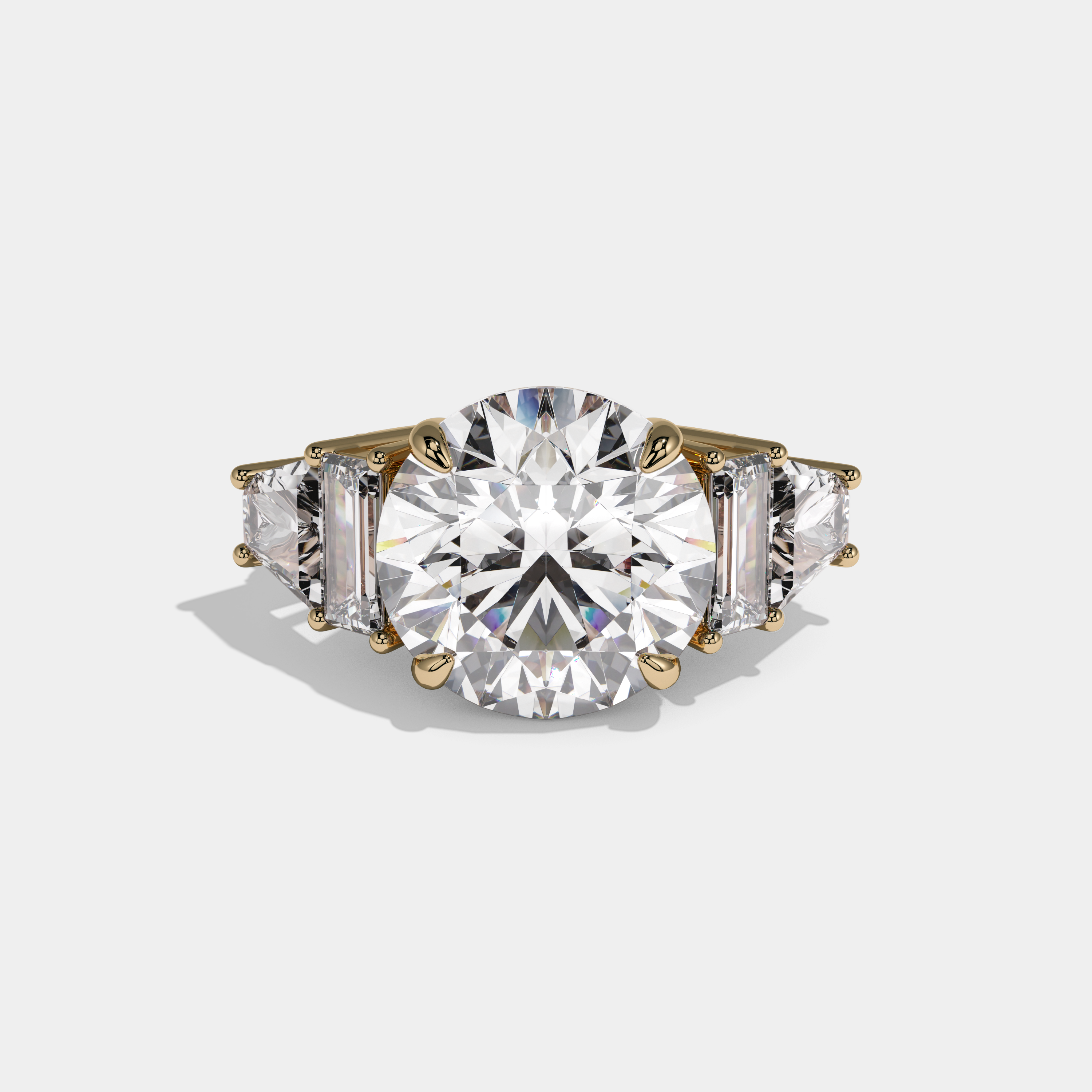 Elizabeth Round Brilliant Cut Diamond Halo With Baguette Sides Engagement Ring 10ct 18k Yellow Gold