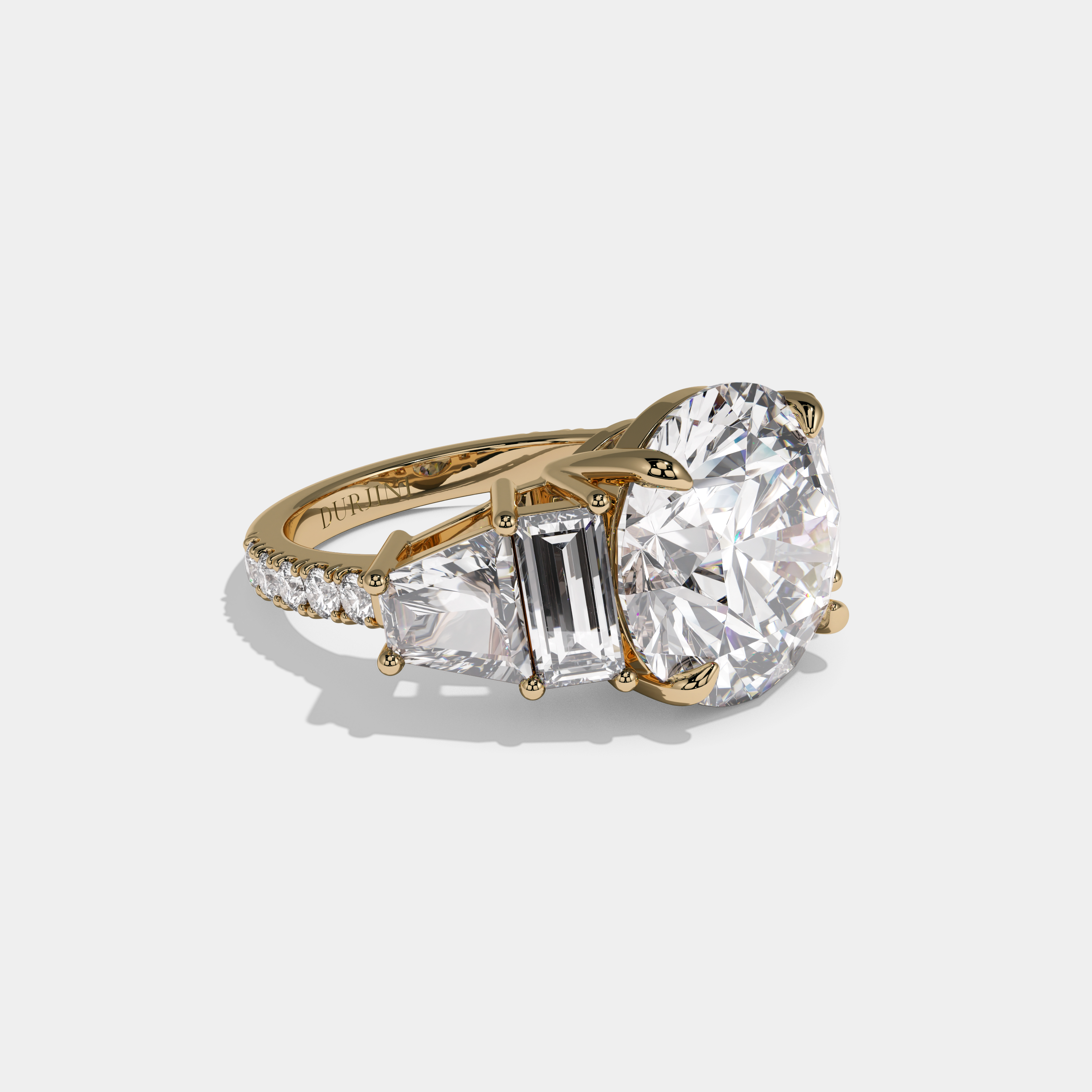 Elizabeth Round Brilliant Cut Diamond Halo With Baguette Sides Engagement Ring 10ct 18k Yellow Gold