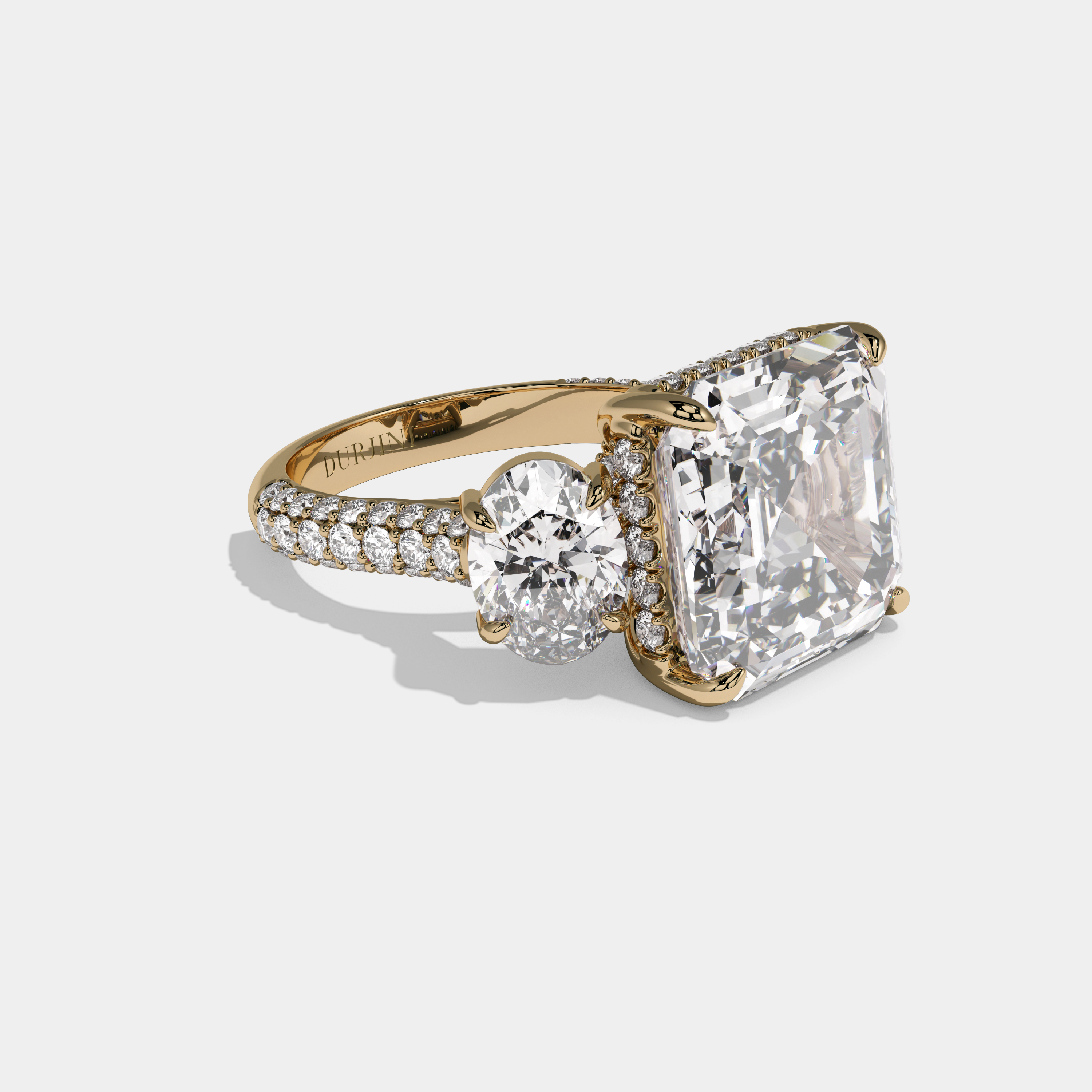 Eleanor Asscher Cut Diamond Halo With Oval Sides Engagement Ring 10ct 18K Yellow Gold