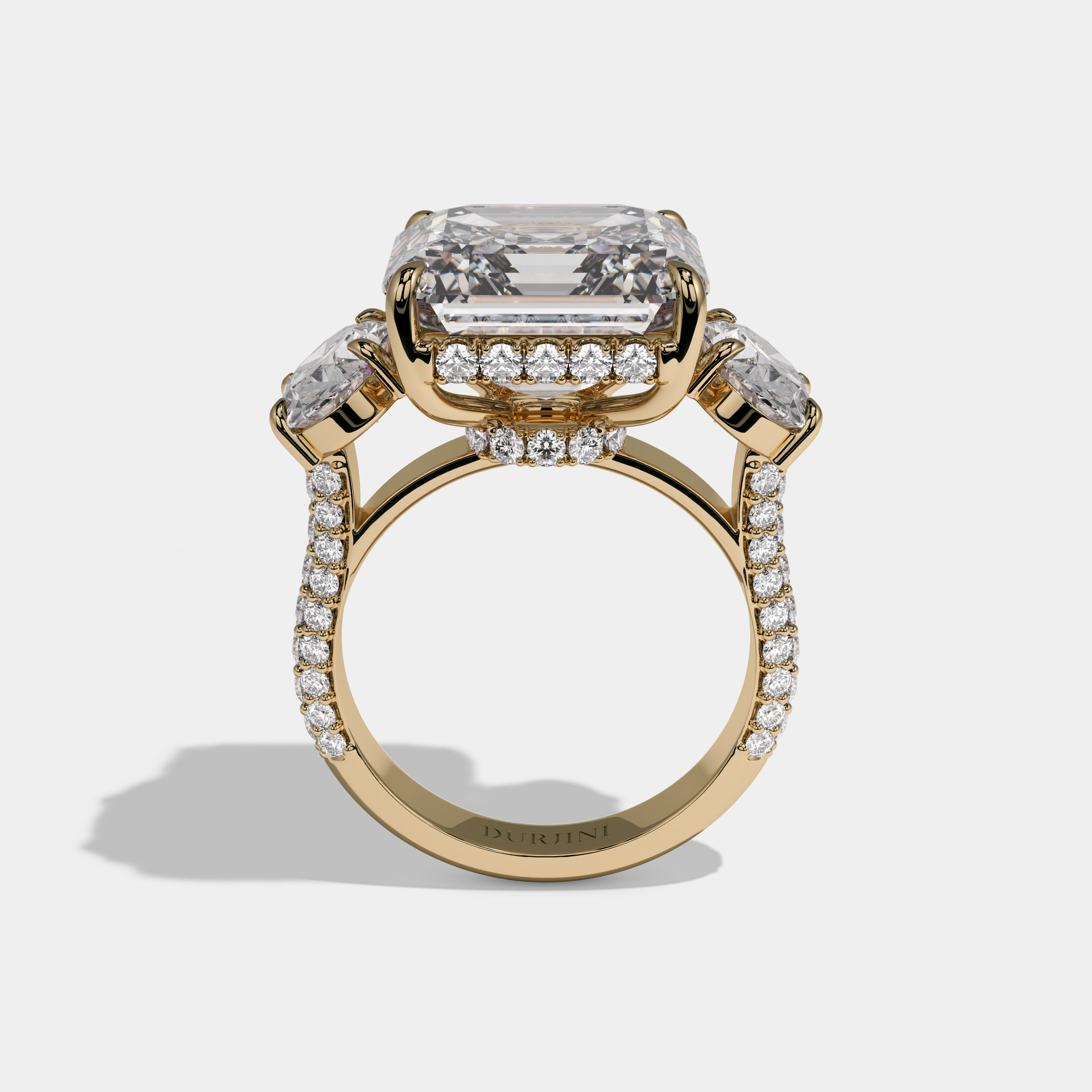 Eleanor Asscher Cut Diamond Halo With Oval Sides Engagement Ring 10ct 18K Yellow Gold