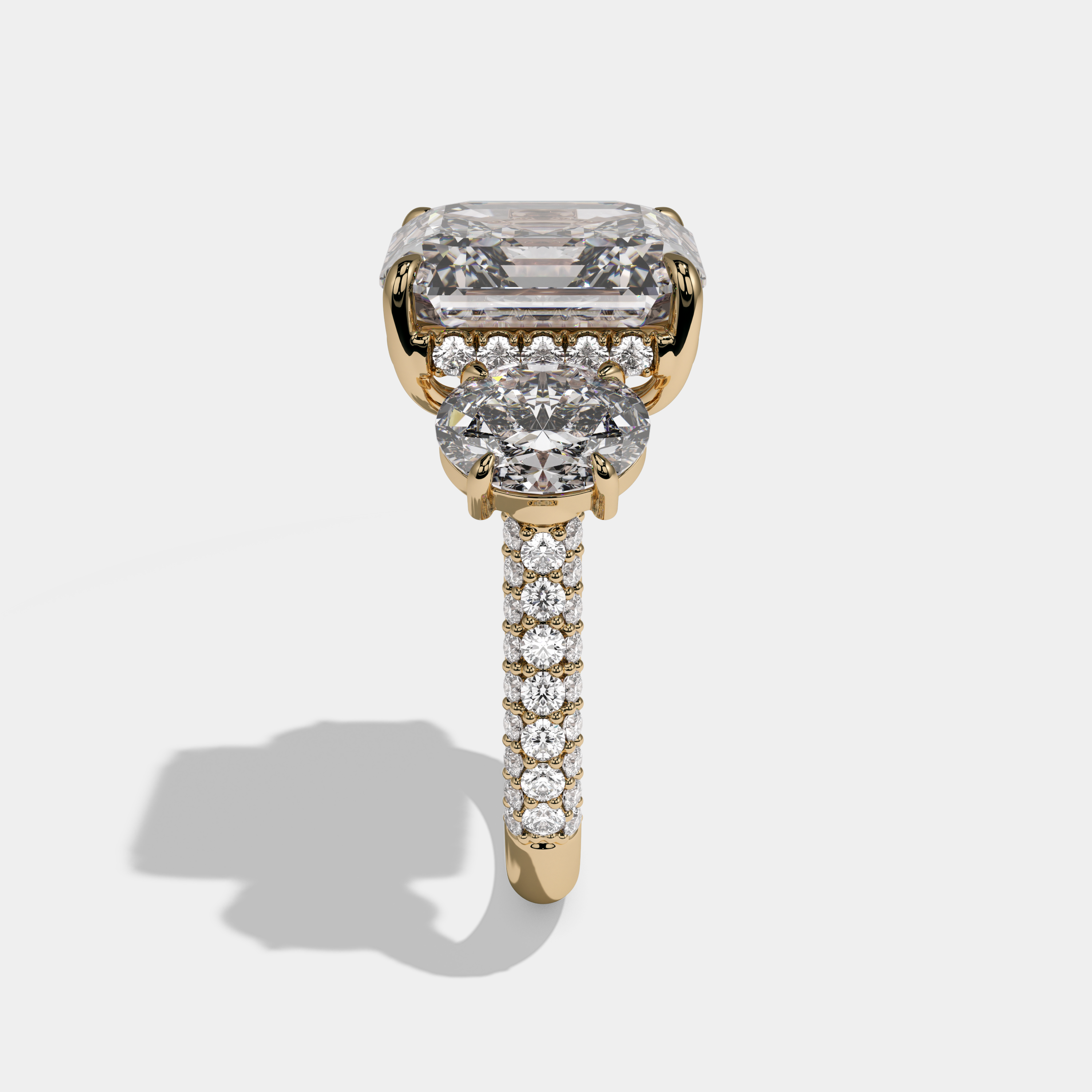 Eleanor Asscher Cut Diamond Halo With Oval Sides Engagement Ring 10ct 18K Yellow Gold