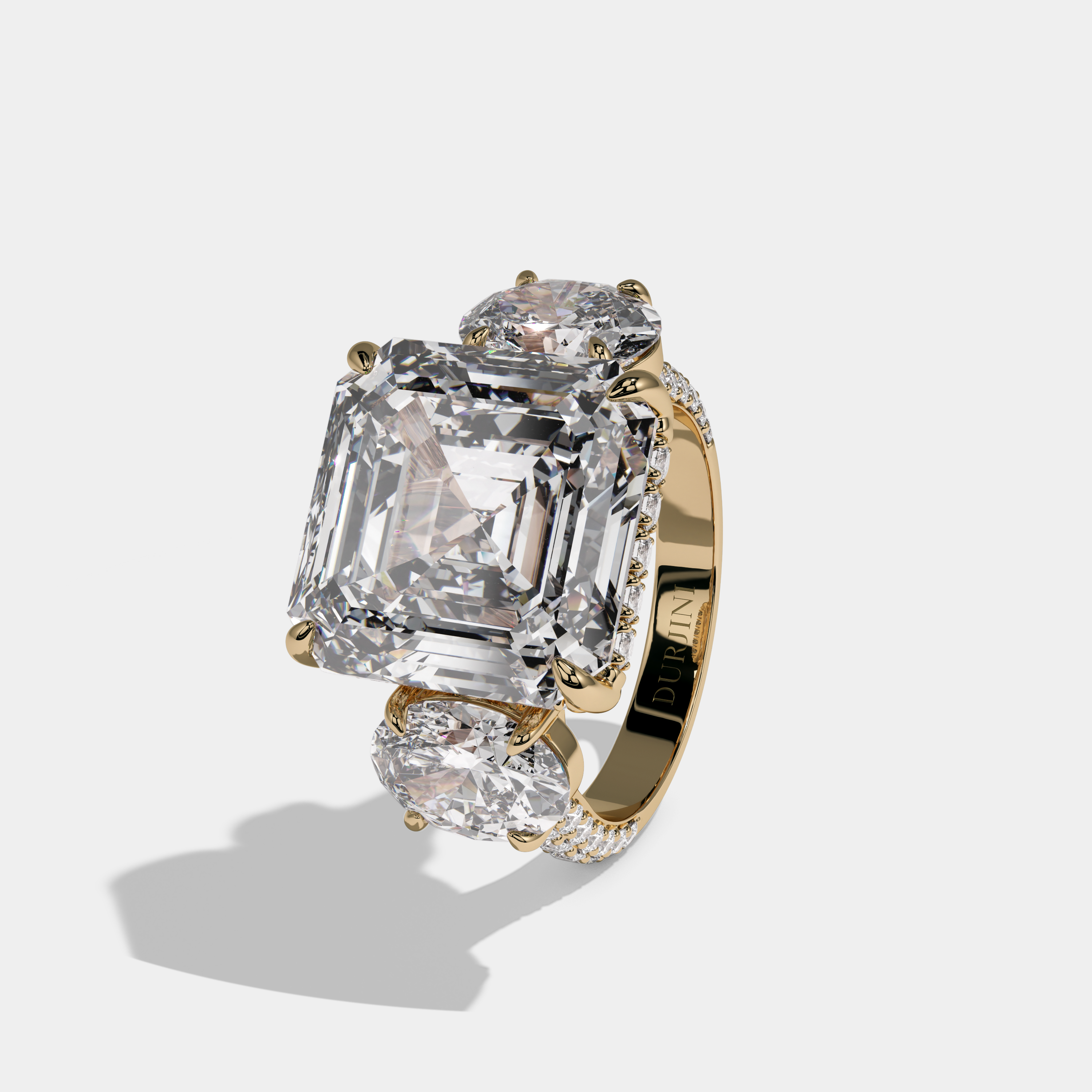 Eleanor Asscher Cut Diamond Halo With Oval Sides Engagement Ring 10ct 18K Yellow Gold