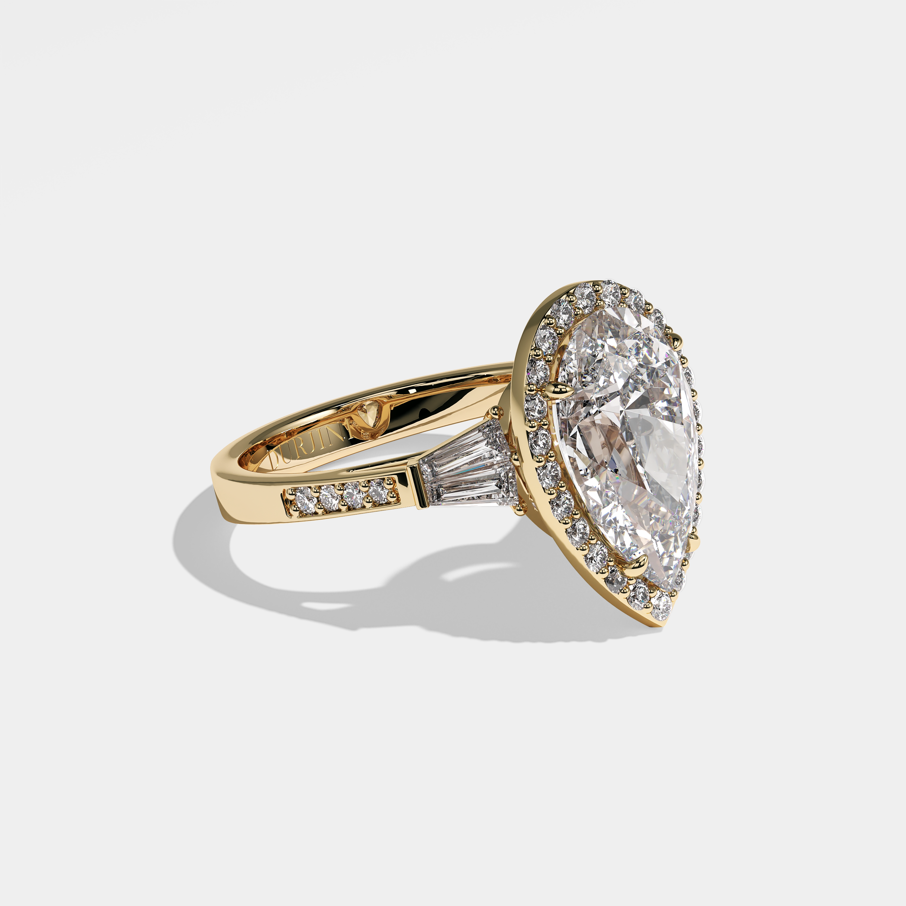 Randy pear halo diamond engagement ring in 18K yellow gold by Kurbãni Durjini, right view