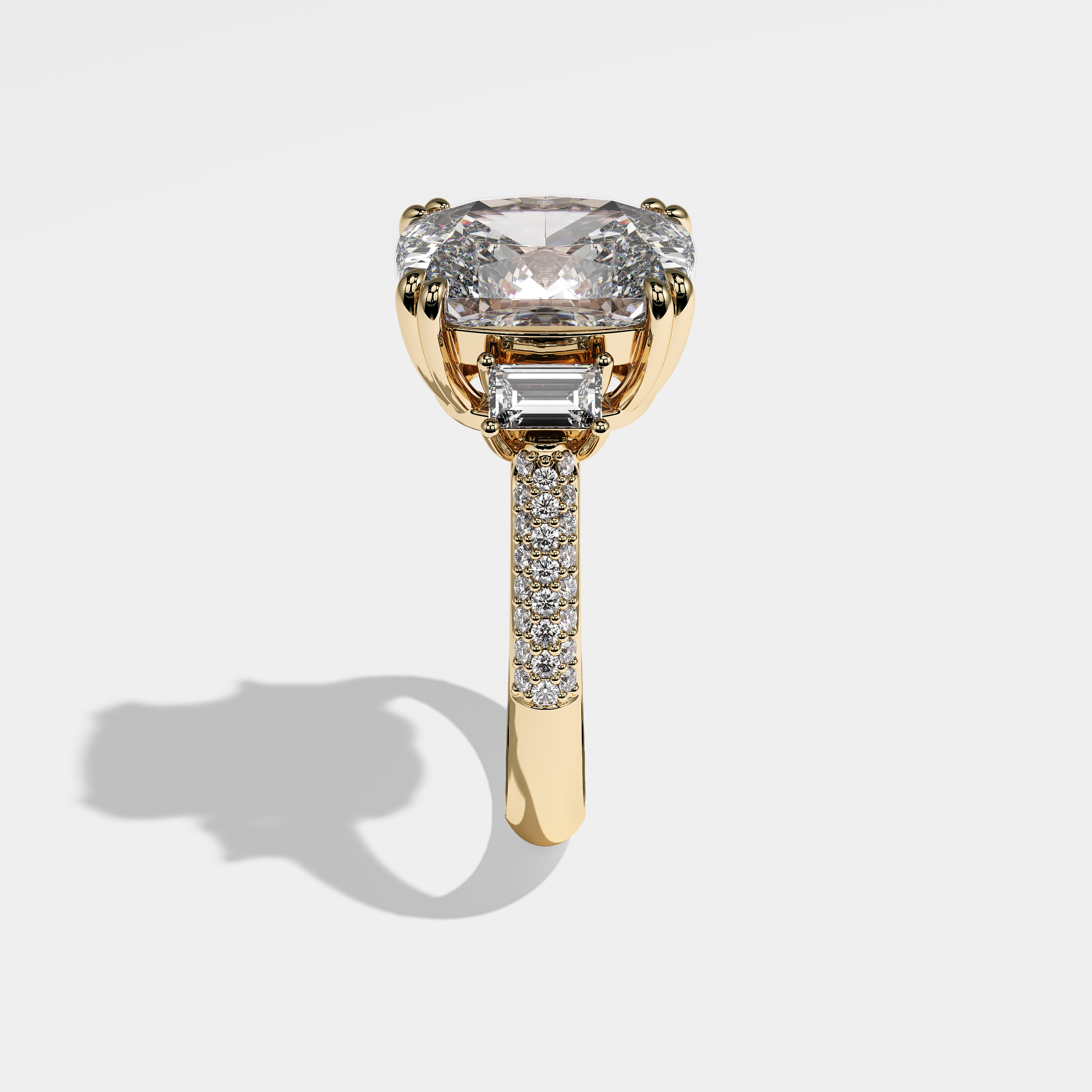 Laura cushion diamond engagement ring in 18K yellow gold by Kurbãni Durjini, side view