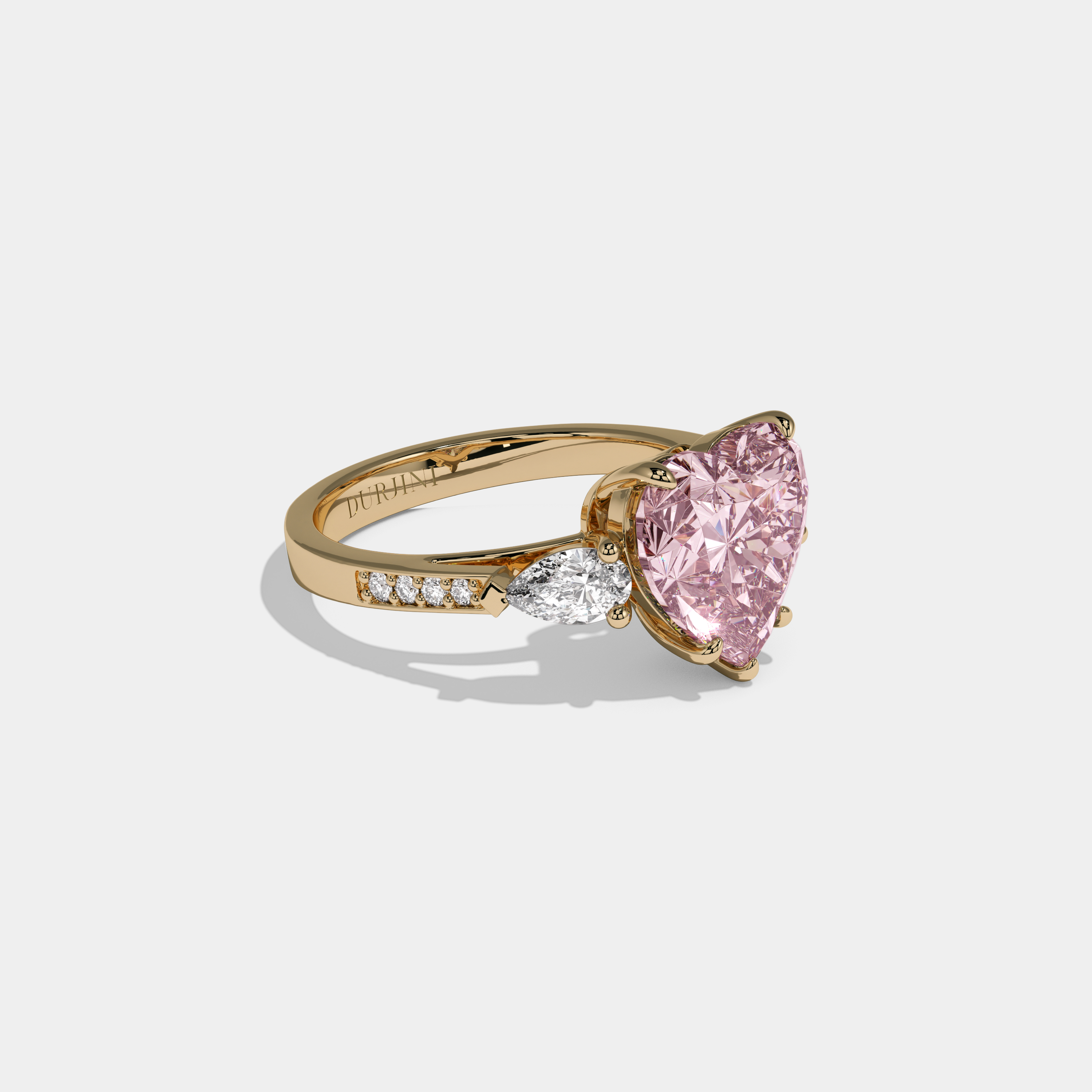 Charlotte Fancy Pink Heart Brilliant Cut Diamond Band With Pear Sides Engagement Ring 7ct 18K Yellow Gold