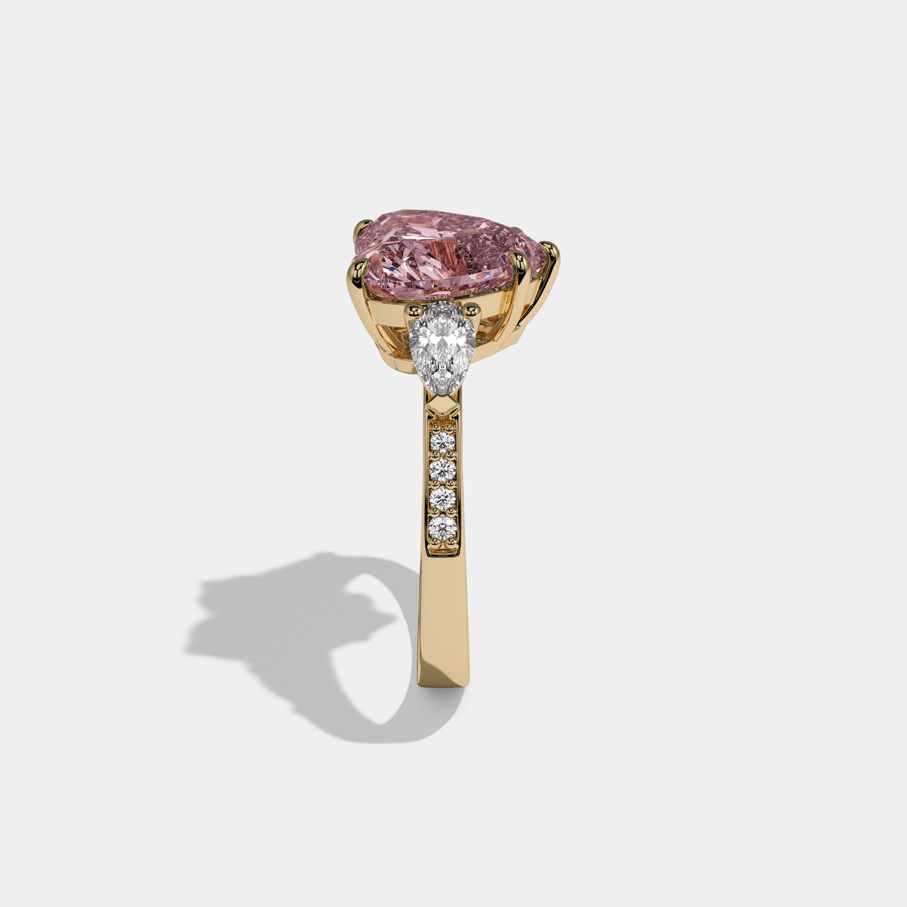 Charlotte Fancy Pink Heart Brilliant Cut Diamond Band With Pear Sides Engagement Ring 7ct 18K Yellow Gold
