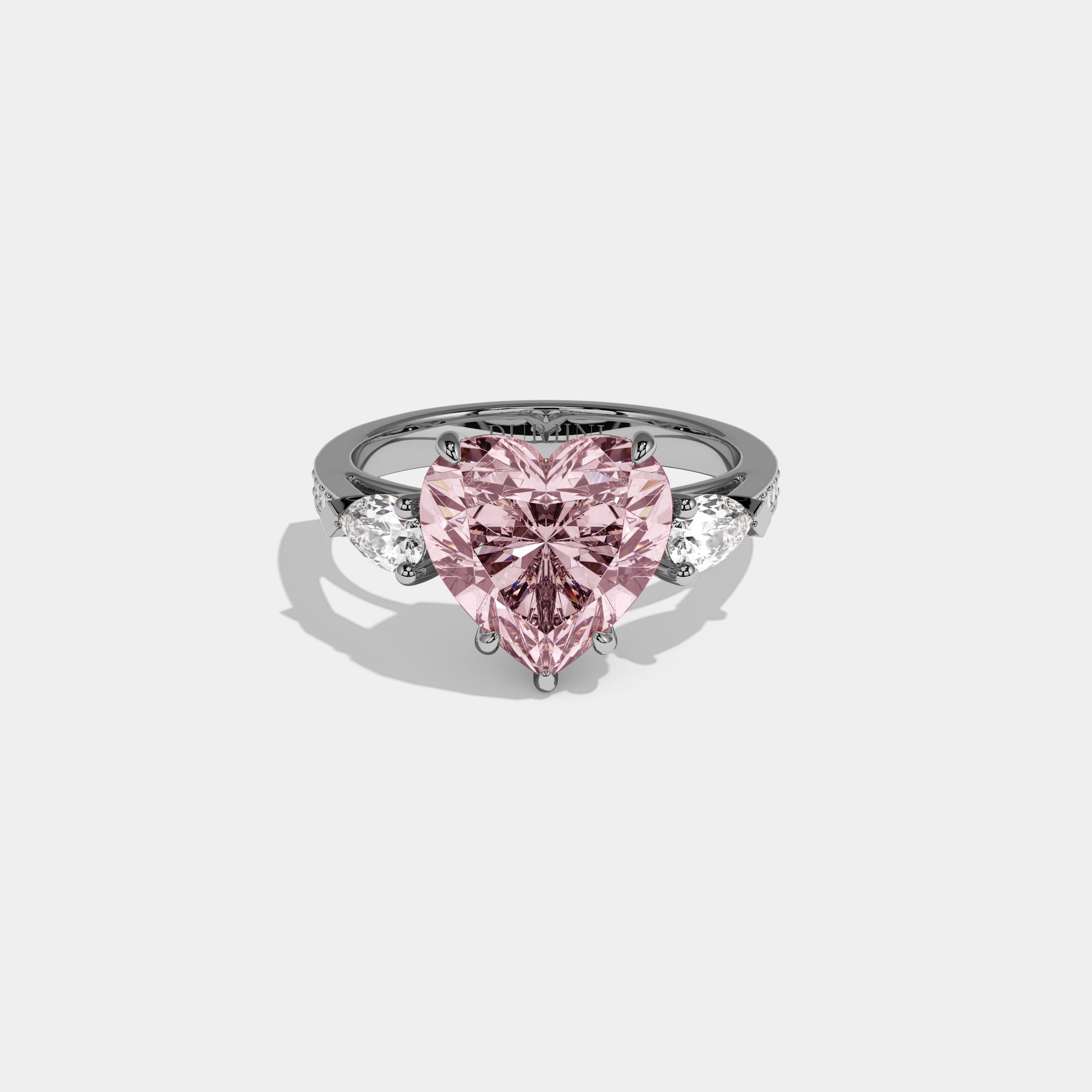 Beatrice Fancy Pink Heart Brilliant Cut Diamond Band With Pear Sides Engagement Ring 7ct 18K White Gold