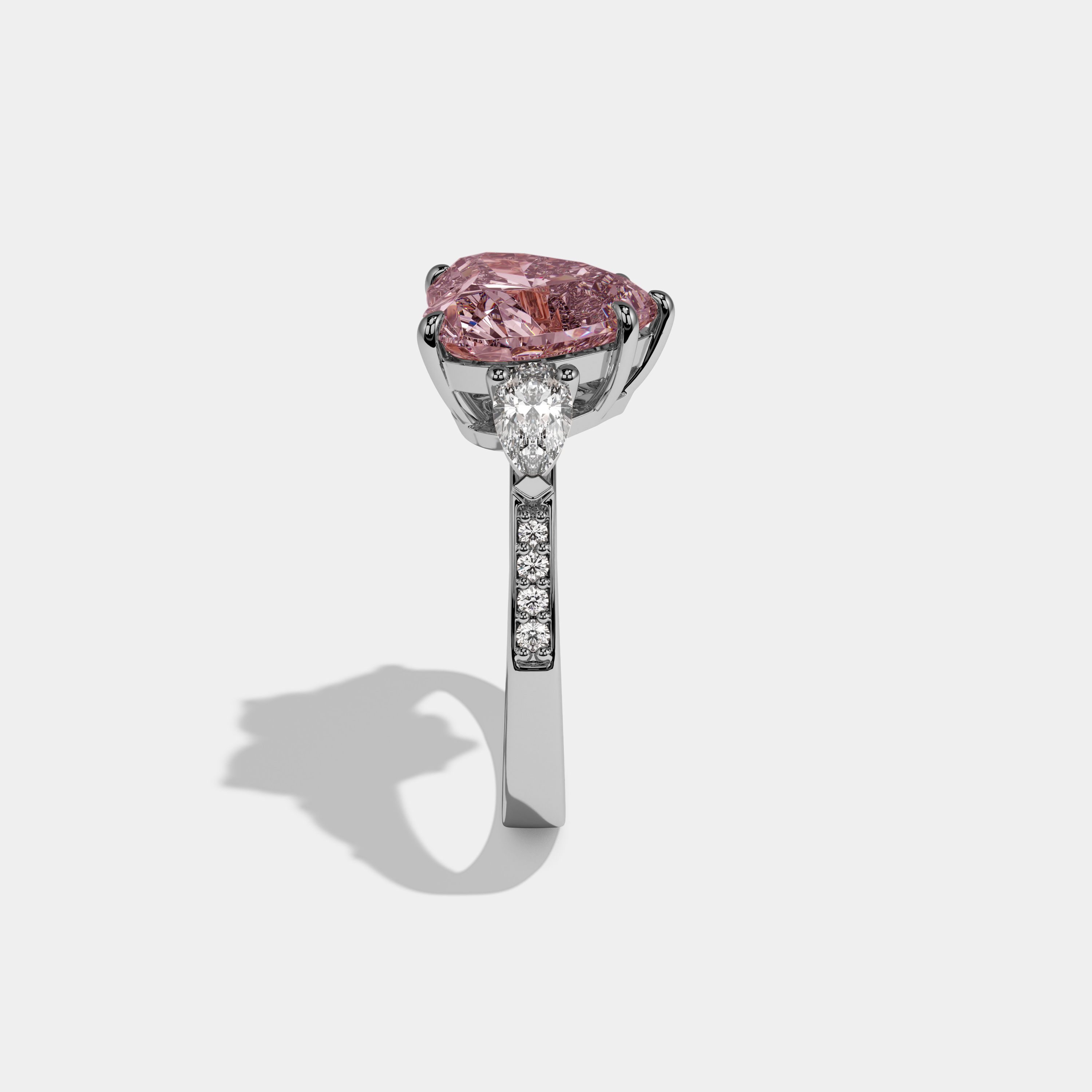 Beatrice Fancy Pink Heart Brilliant Cut Diamond Band With Pear Sides Engagement Ring 7ct 18K White Gold