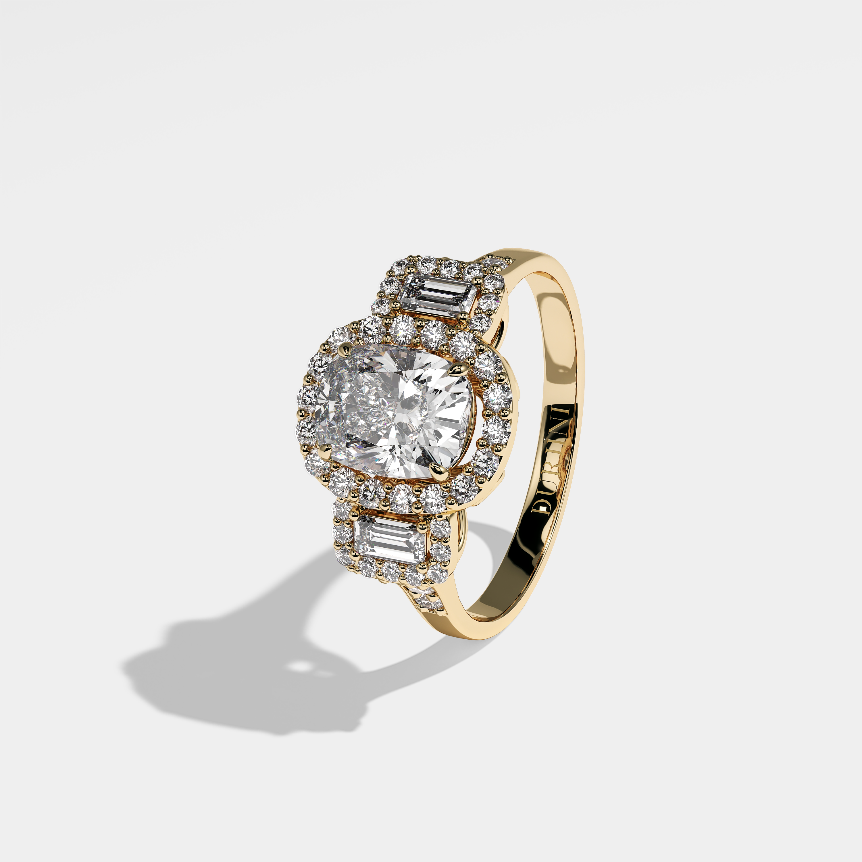 Kim oval halo diamond engagement ring in 18K yellow gold by Kurbãni Durjini, left view