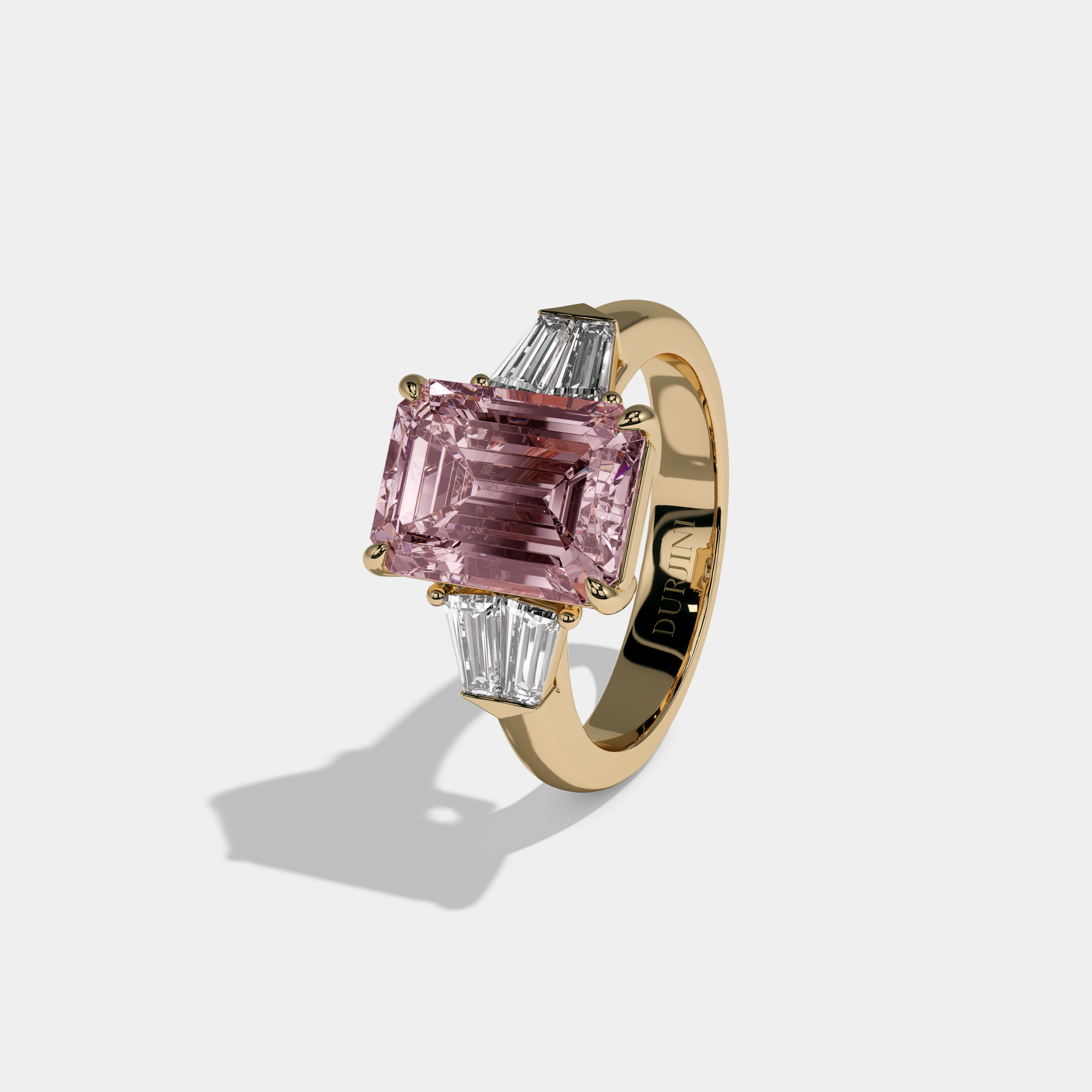 Charlotte Fancy Pink Emerald Cut Diamond Plain Band With Baguette Sides Engagement Ring 6ct 18K Yellow Gold