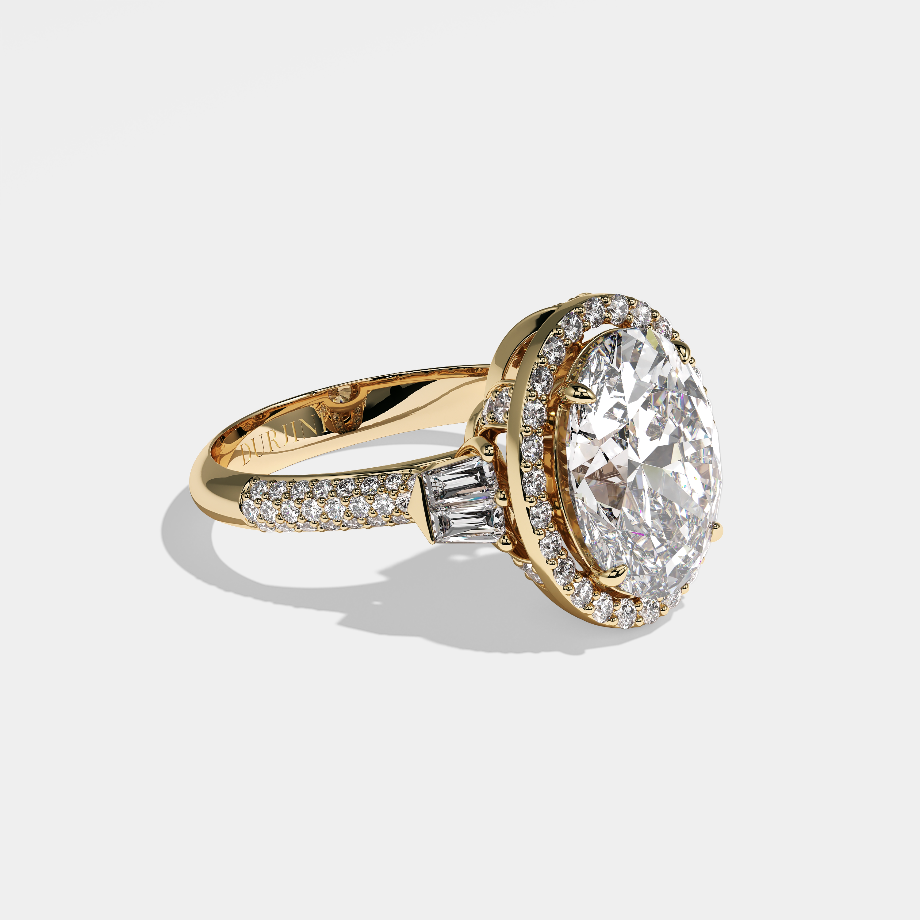 Lindsey oval halo diamond engagement ring in 18K yellow gold by Kurbãni Durjini, right view