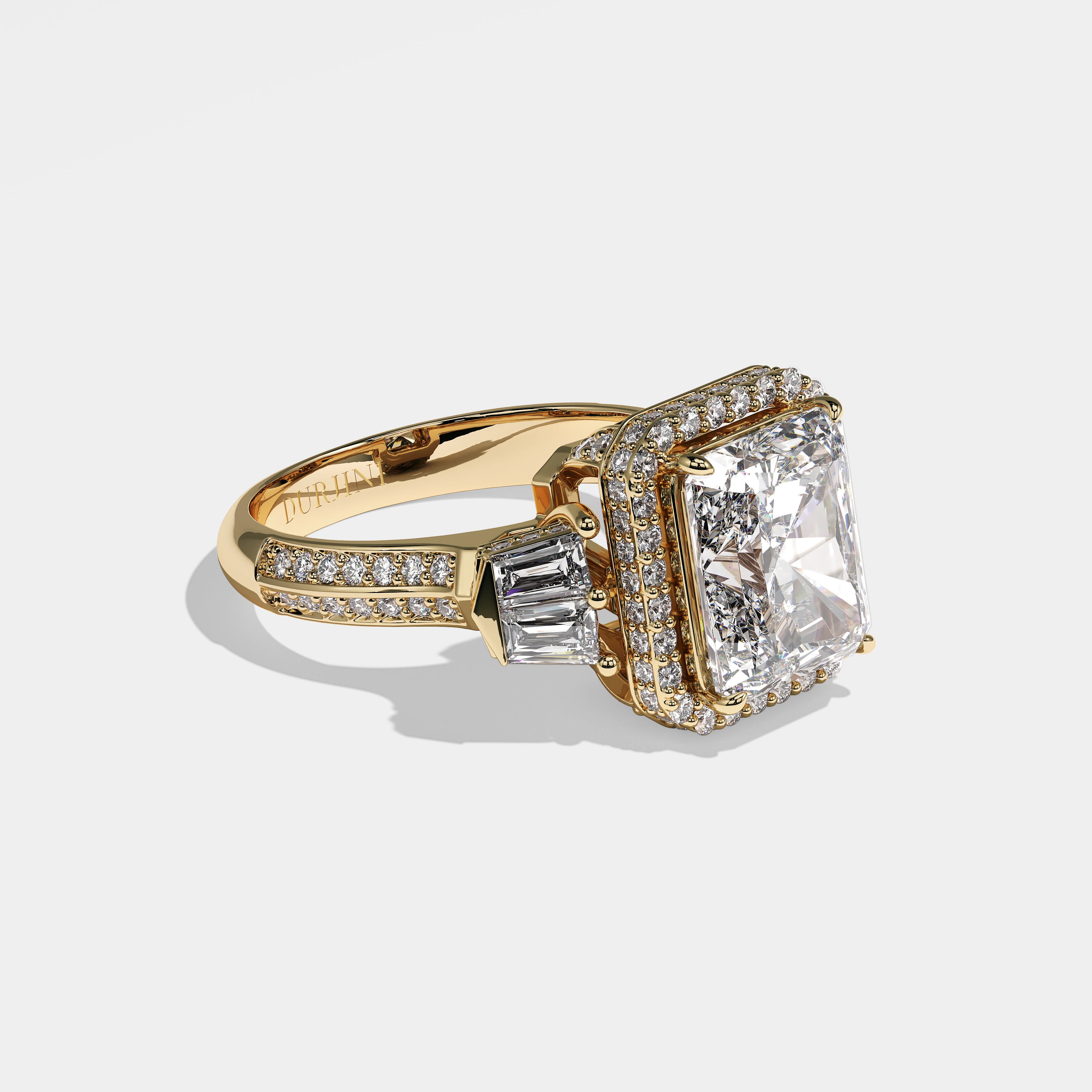 Ophelia radiant halo diamond engagement ring in 18K yellow gold by Kurbãni Durjini, right view