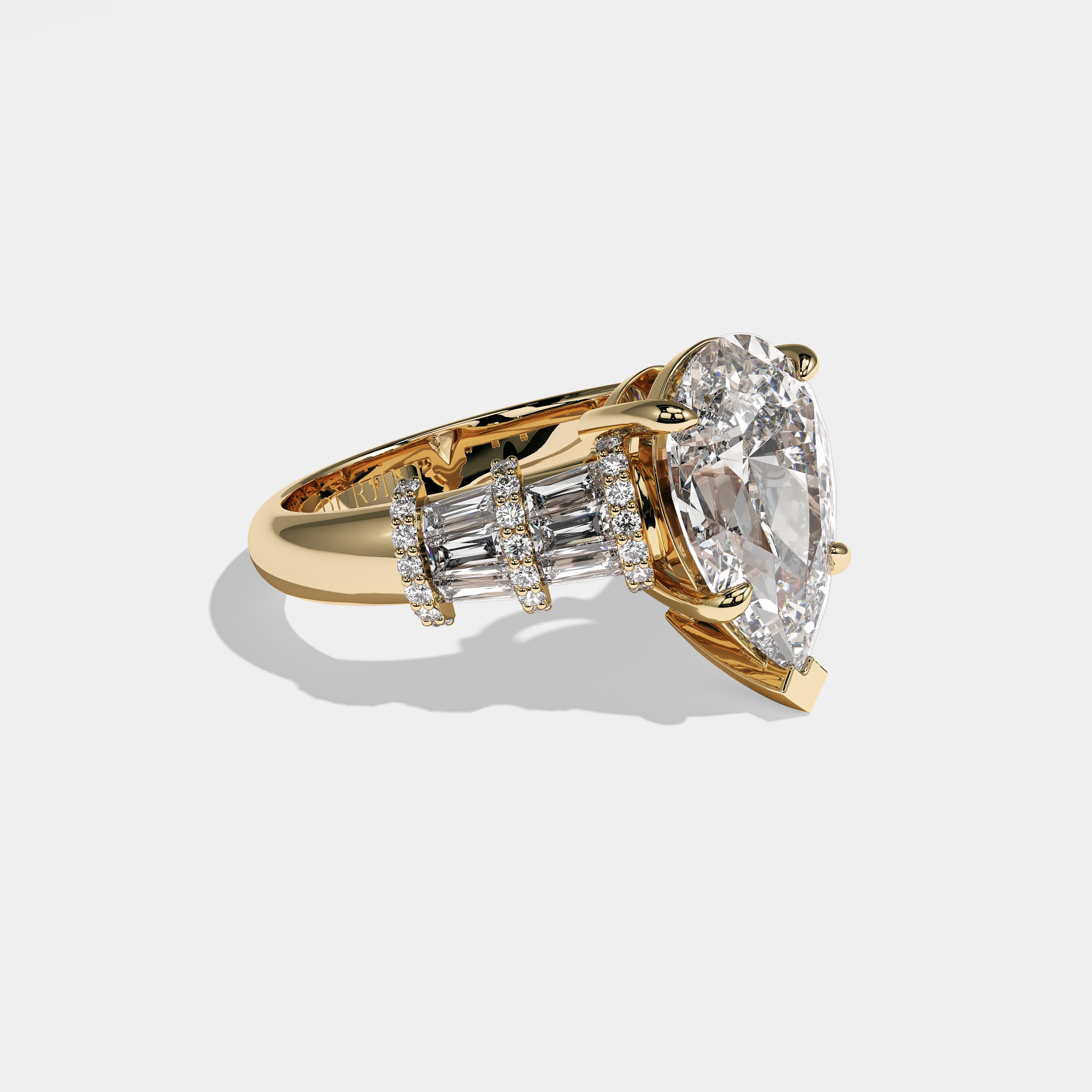 Annalise pear diamond engagement ring in 18K yellow gold by Kurbãni Durjini, right view