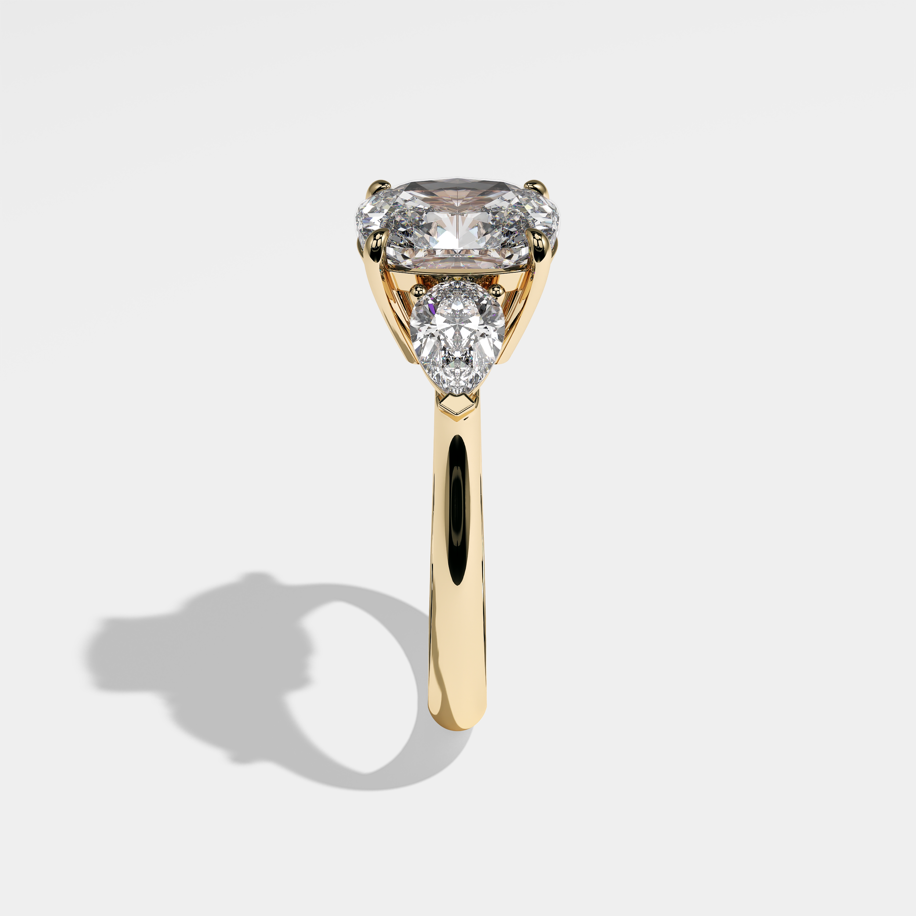 Maybach oval diamond engagement ring in 18K yellow gold by Kurbãni Durjini, side view