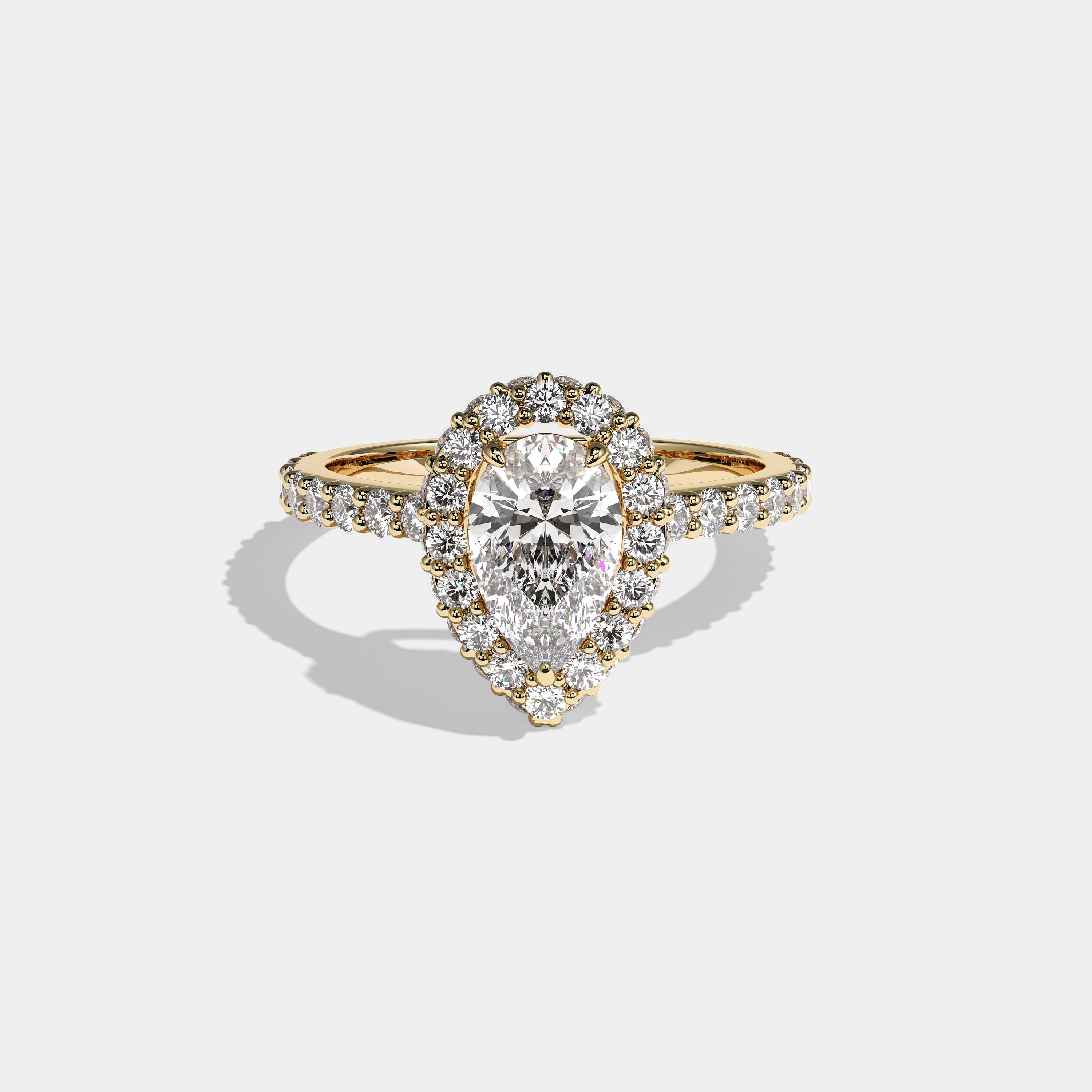 Cecilia Diamond Pear Halo Engagement Ring 18K Yellow Gold 3.50ct