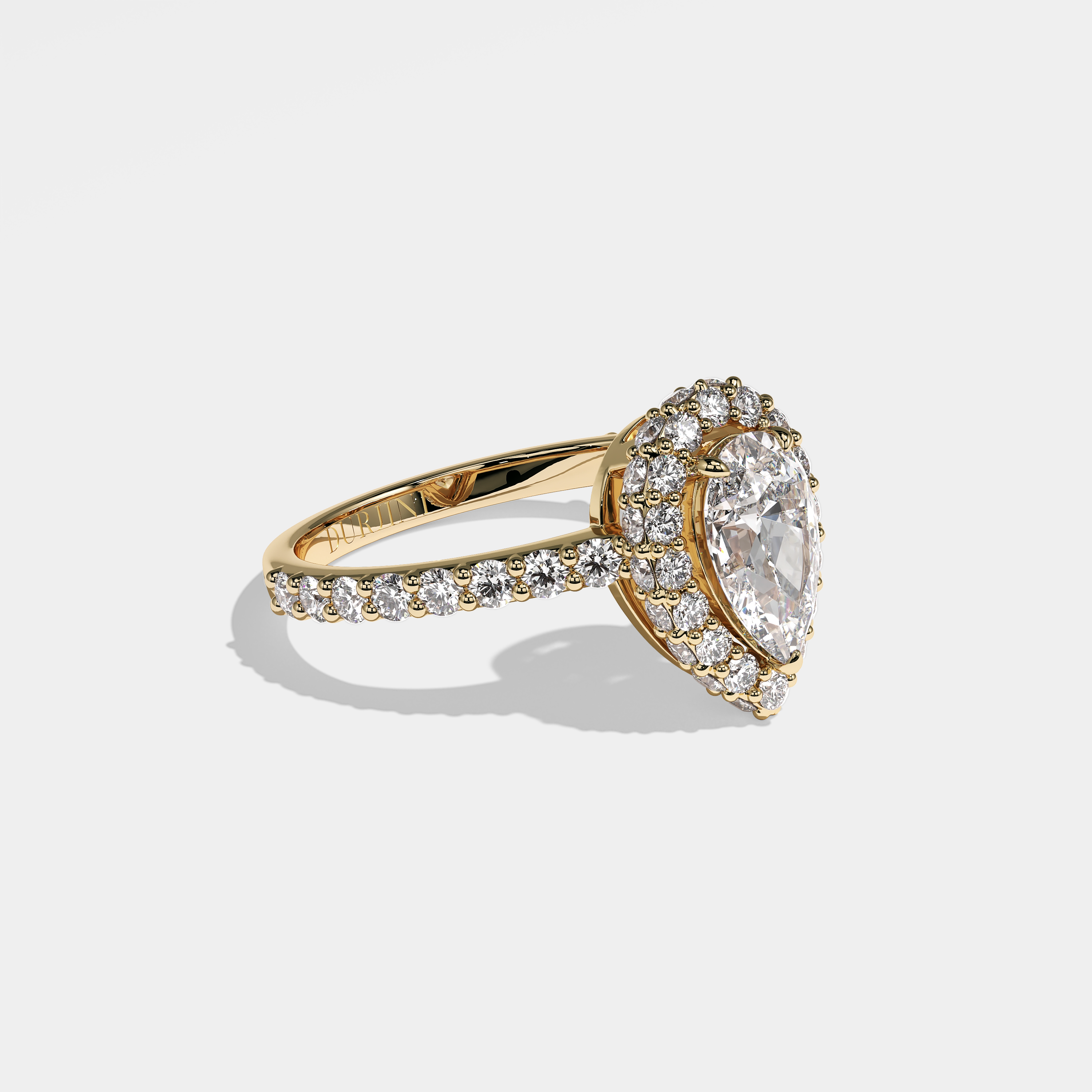 Cecilia pear halo diamond engagement ring in 18K yellow gold by Kurbãni Durjini, right view