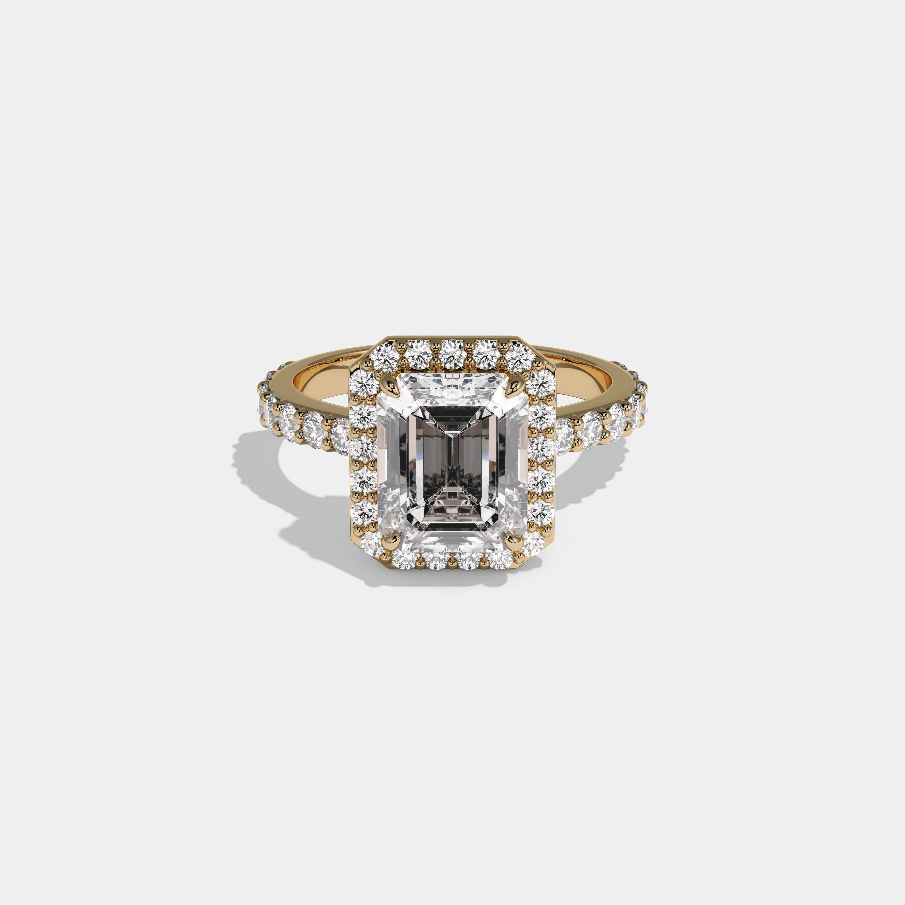 Diana Emerald Cut Diamond Halo Engagement Ring 10ct 18K Yellow Gold