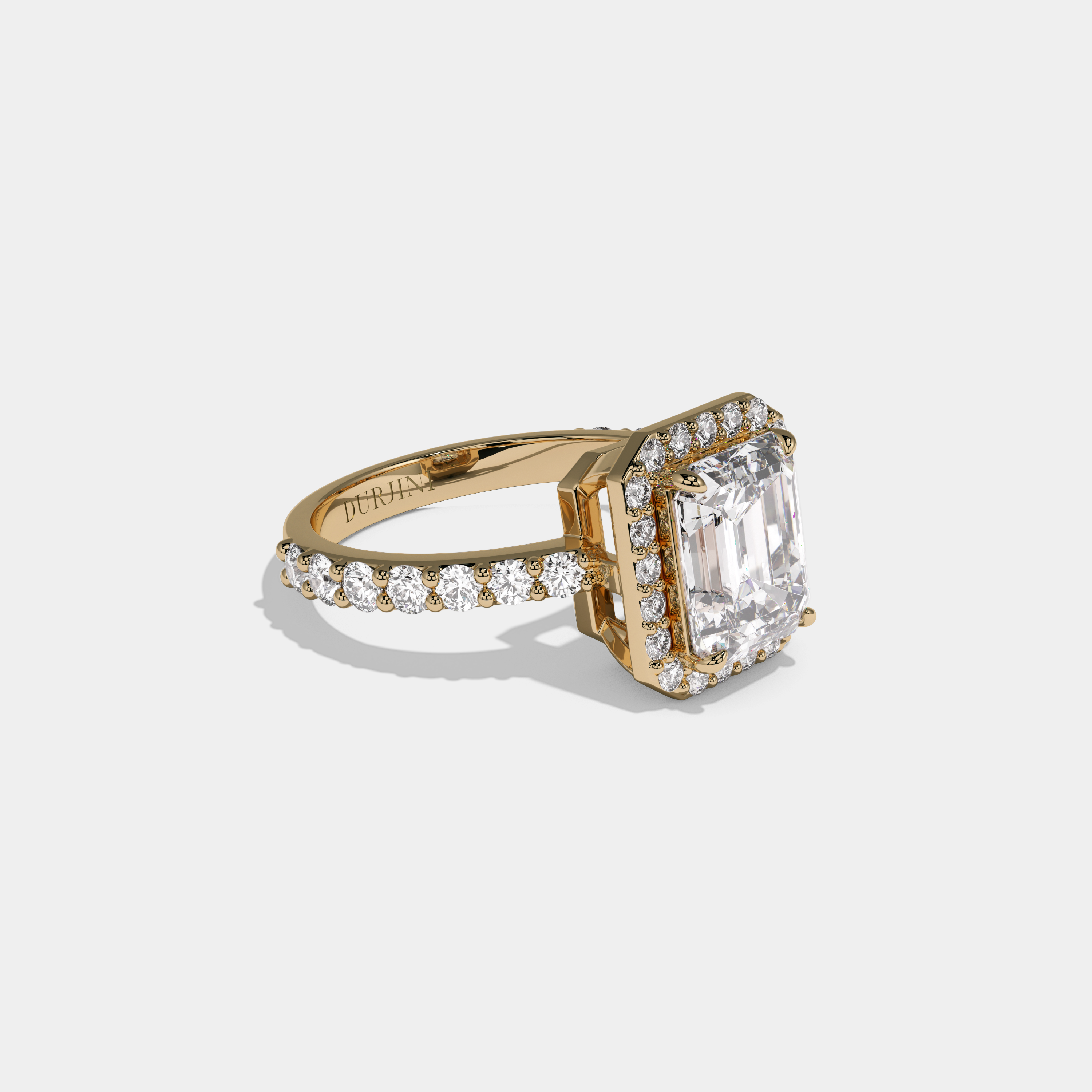 Diana Emerald Cut Diamond Halo Engagement Ring 10ct 18K Yellow Gold