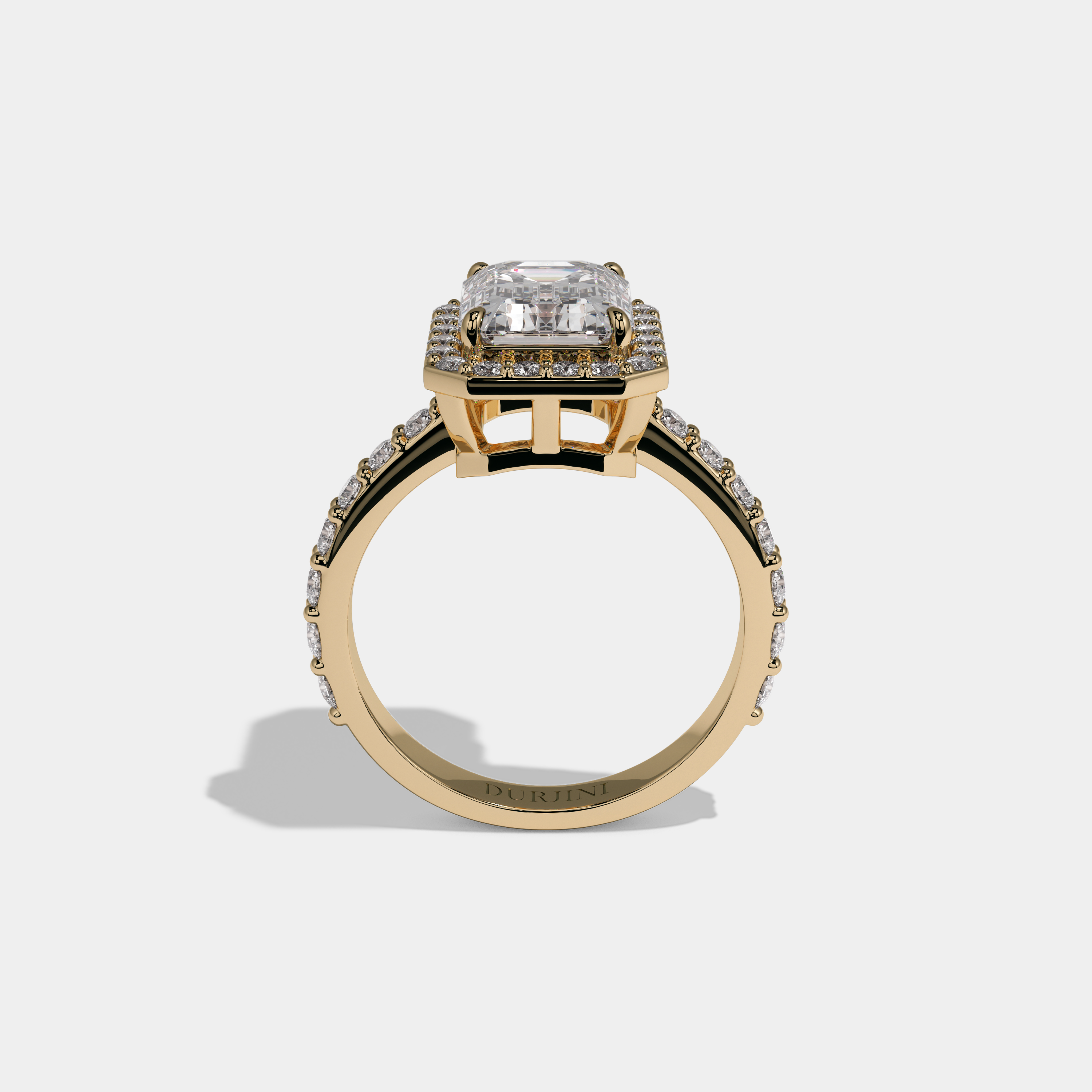 Diana Emerald Cut Diamond Halo Engagement Ring 10ct 18K Yellow Gold