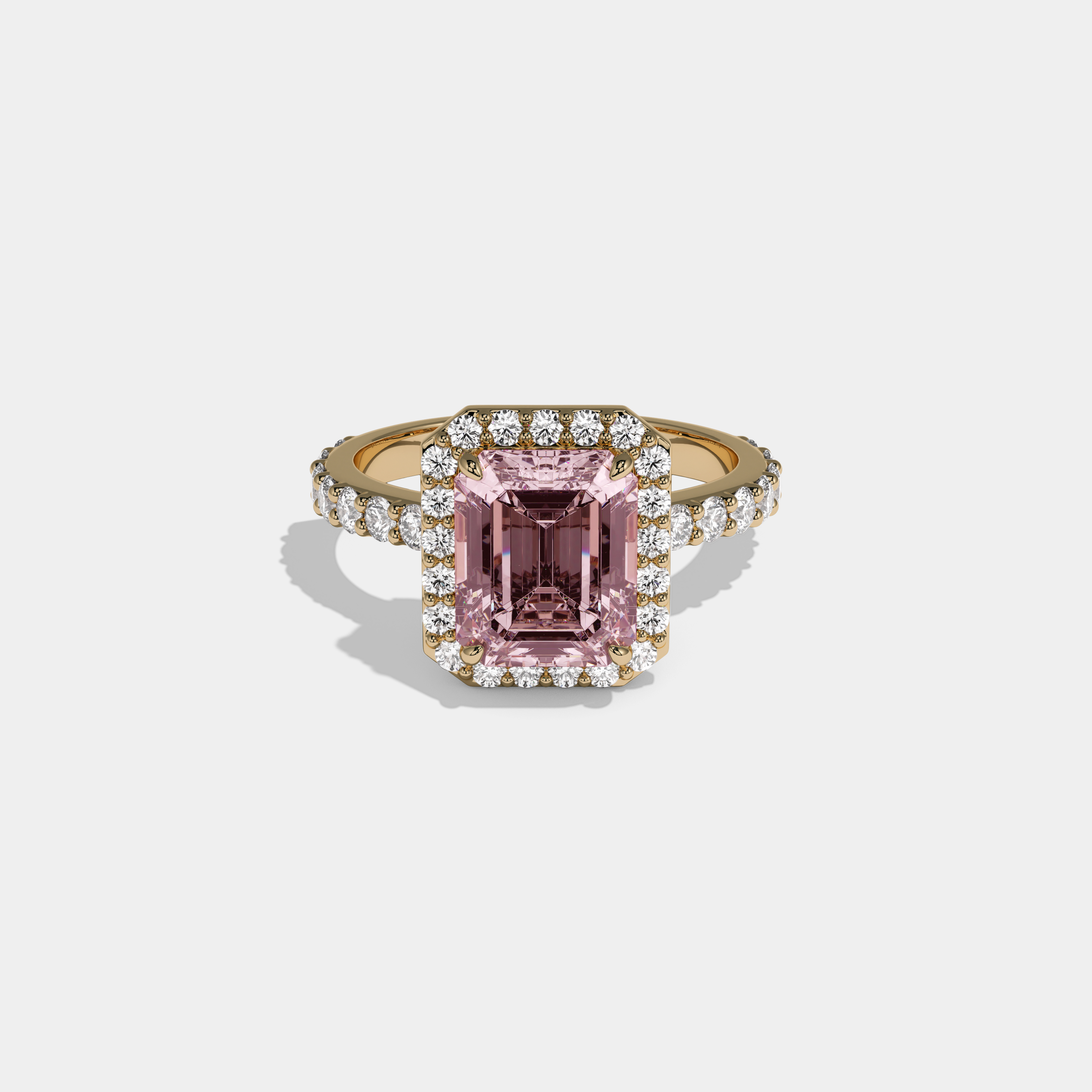 Clemency Fancy Pink Emerald Cut Diamond Band Engagement Ring 6ct 18K Yellow Gold