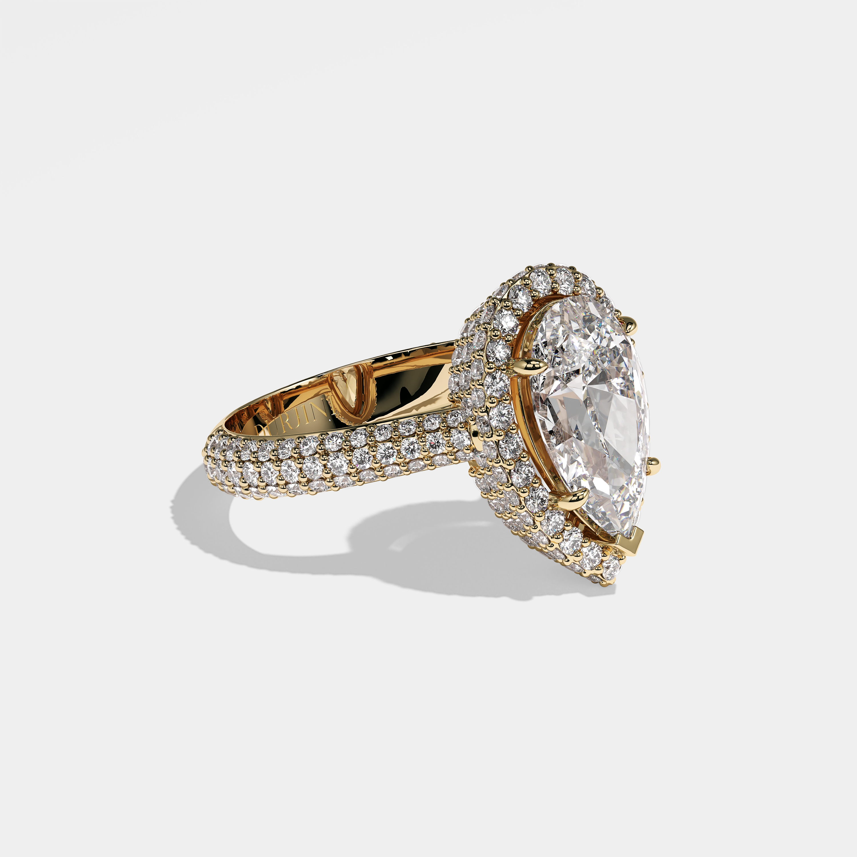 Norma pear halo diamond engagement ring in 18K yellow gold by Kurbãni Durjini, right view