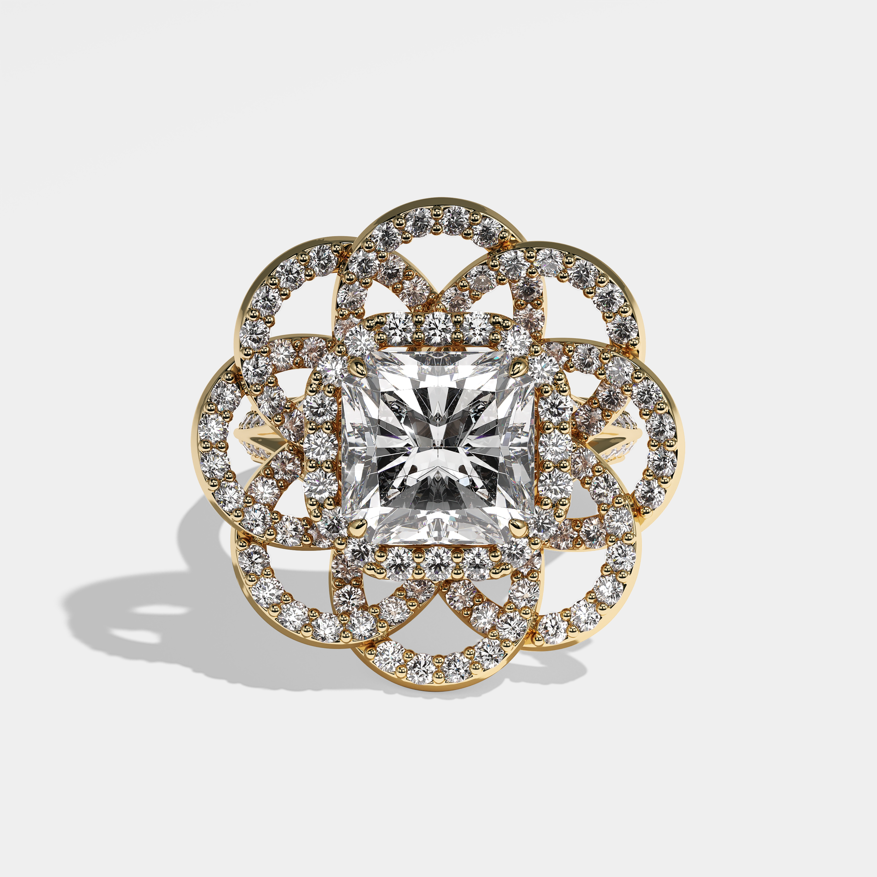 Lizzie Diamond Radiant Halo Engagement Ring 18K Yellow Gold 9.00ct